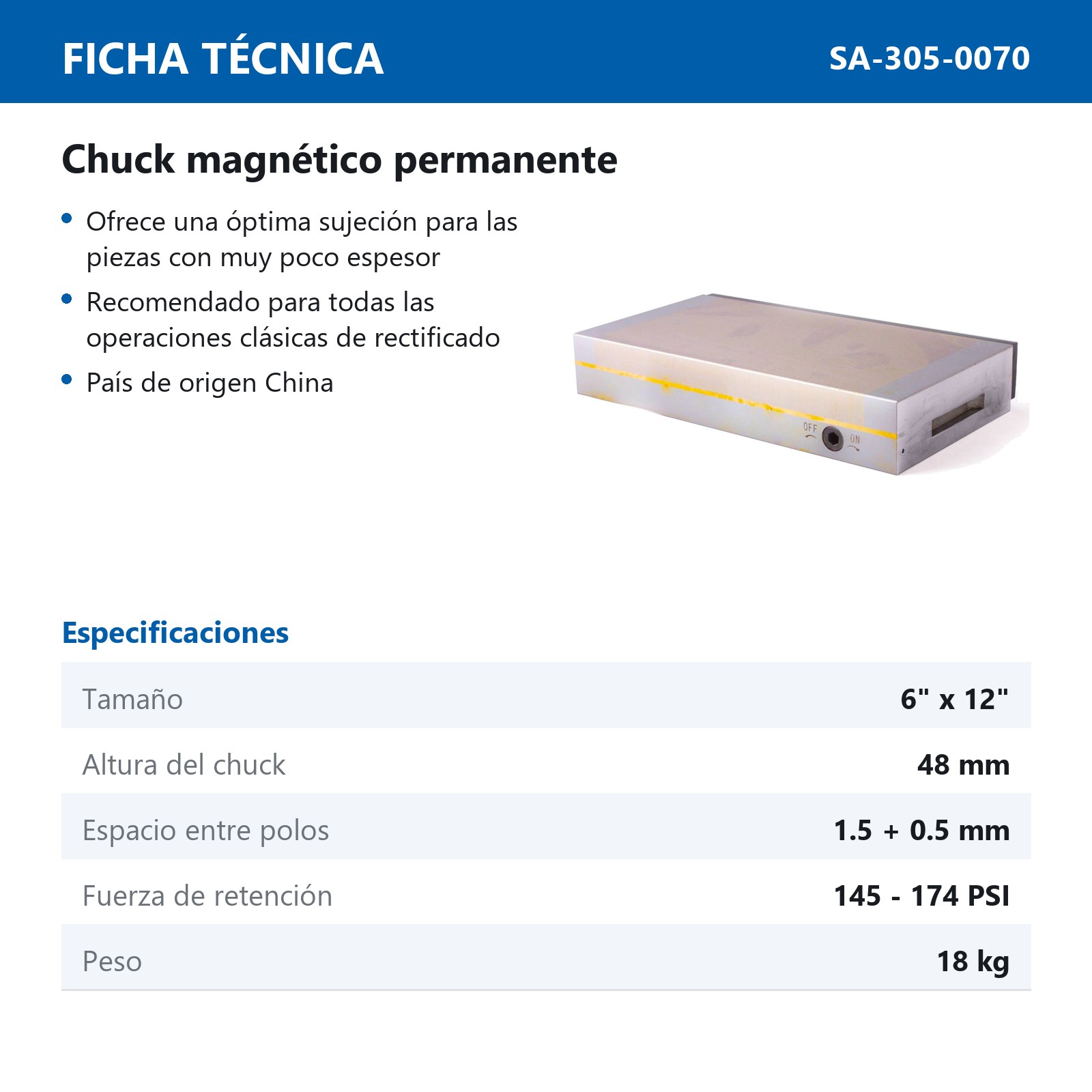 CHUCK/ PLATO MAGNETICO RECTANGULAR 12" X 6" - Imagen 4