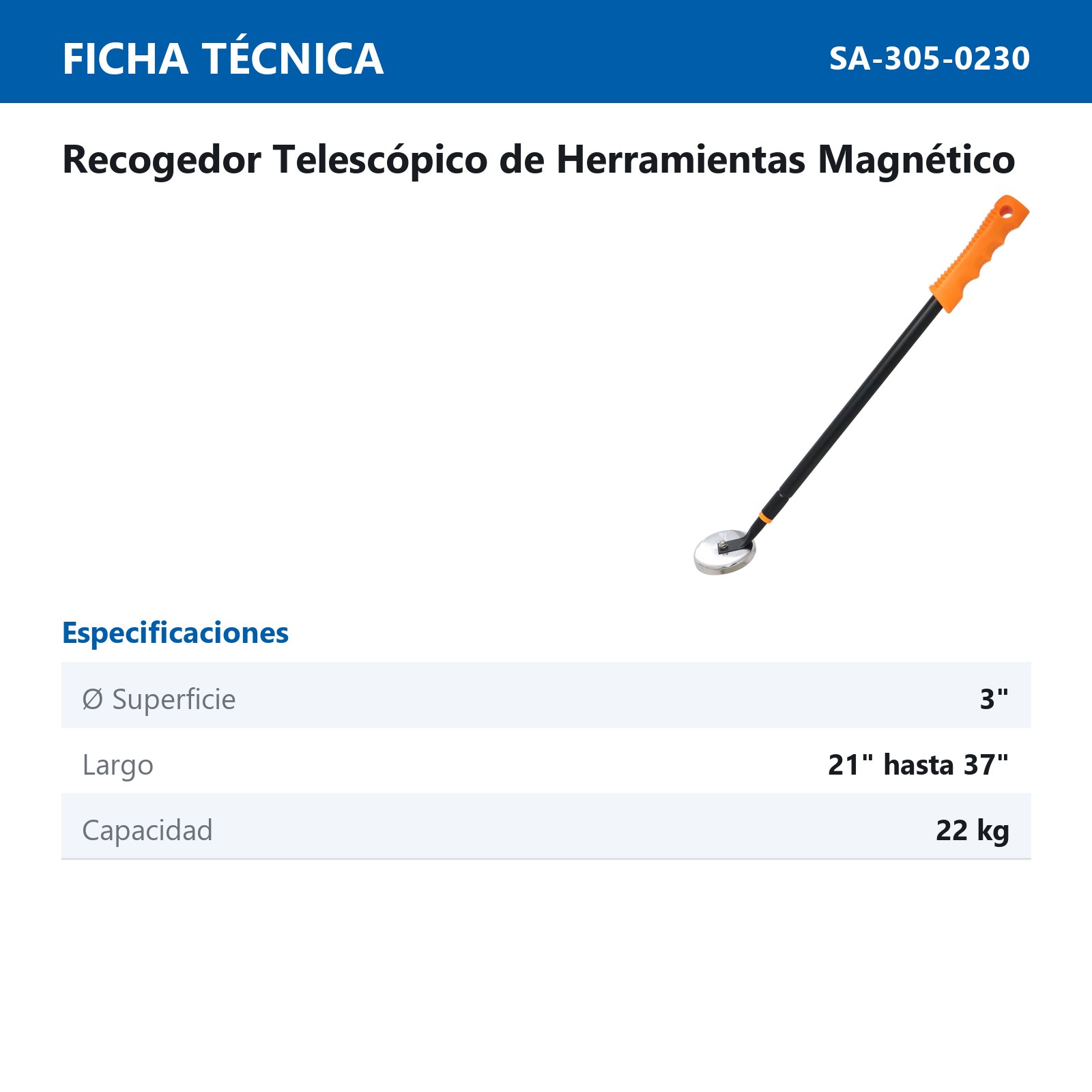 RECOGEDOR TELESCOPICO DE HERRAMIENTAS MAGNETICO CAPACIDAD 22 KG - Imagen 4