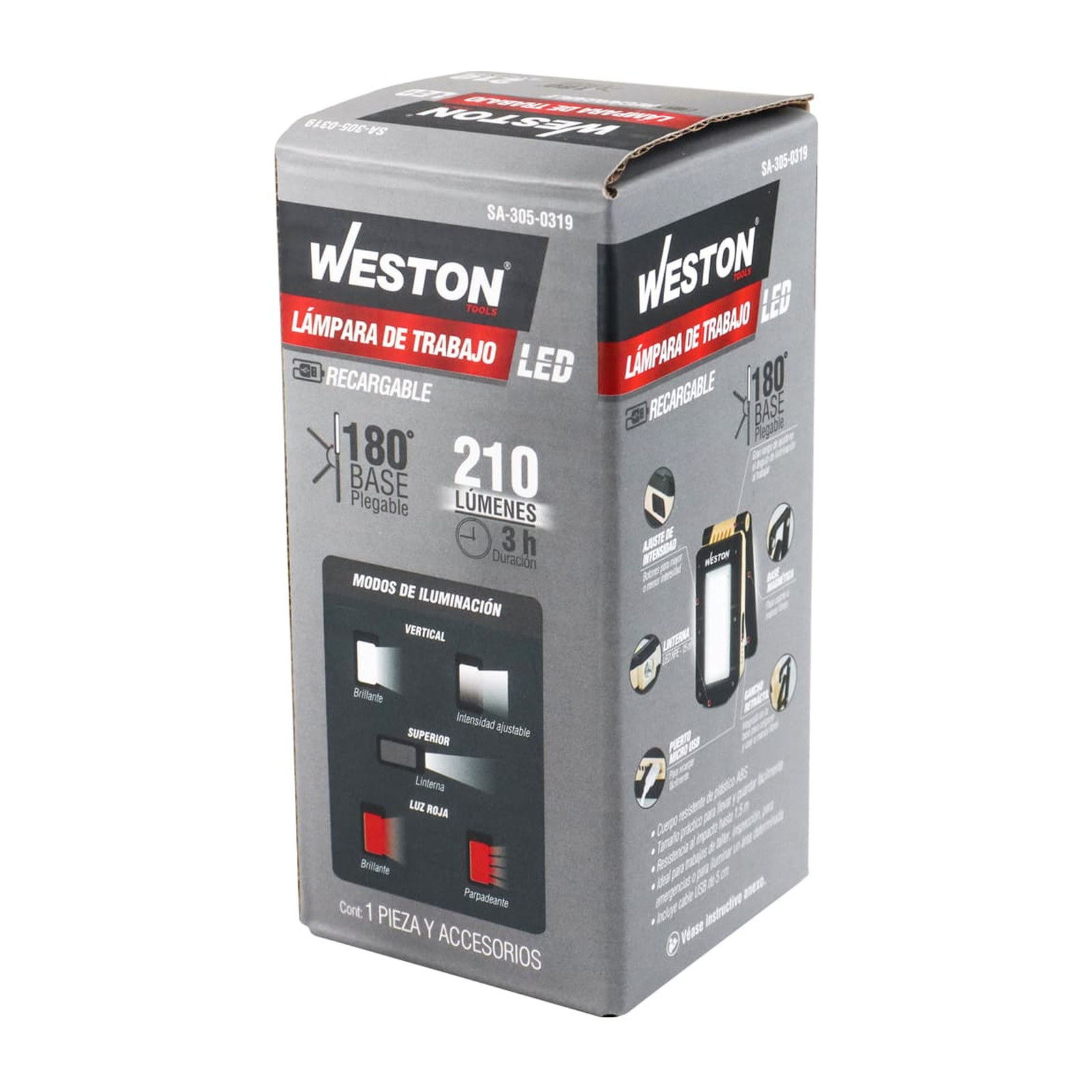 LAMPARA DE TRABAJO LED CON BASE PLEGABLE RECARGABLE 210LM - Imagen 4