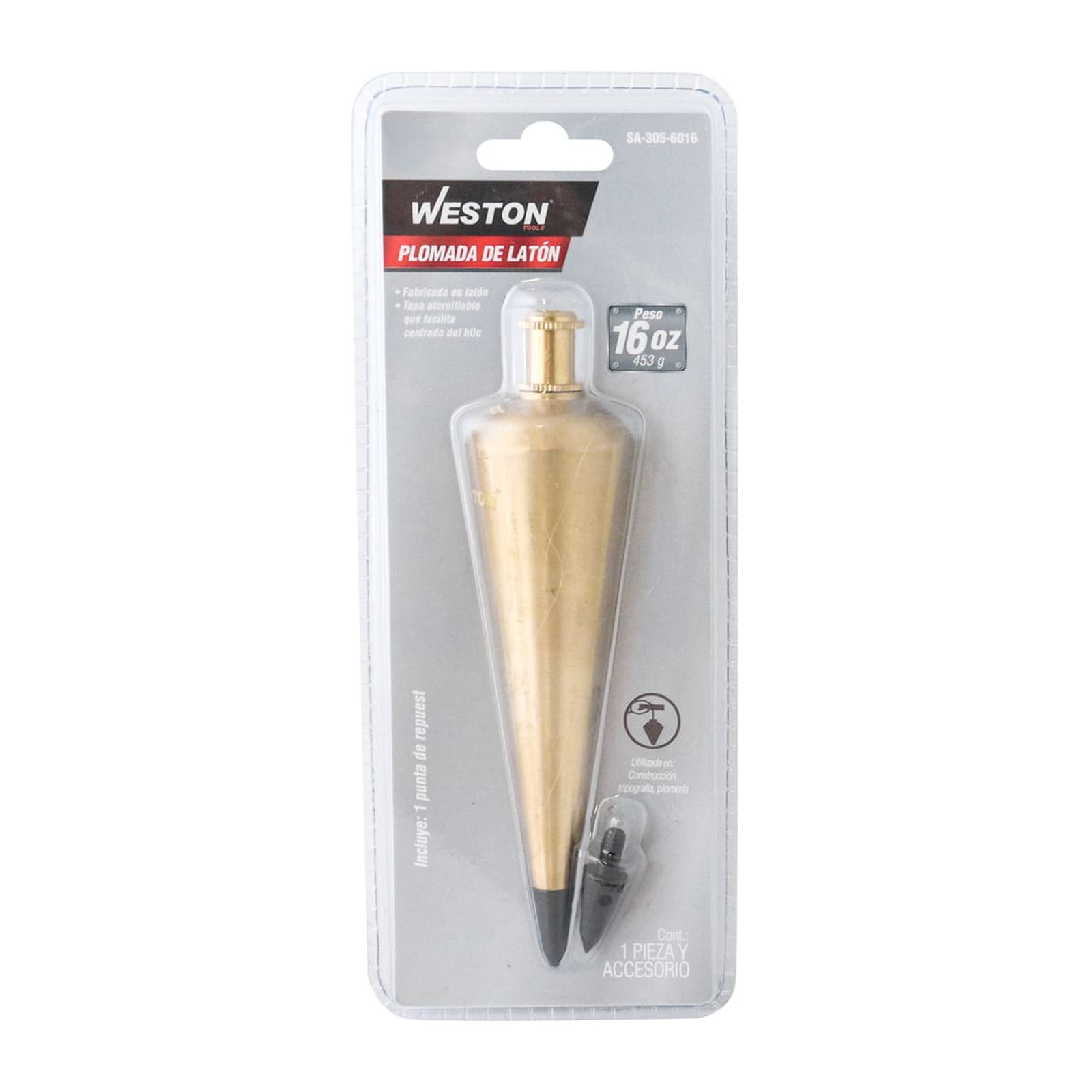 PLOMADA DE LATON 16oz (CAJA C/6 PZAS - PRECIO X PIEZA) - Imagen 4