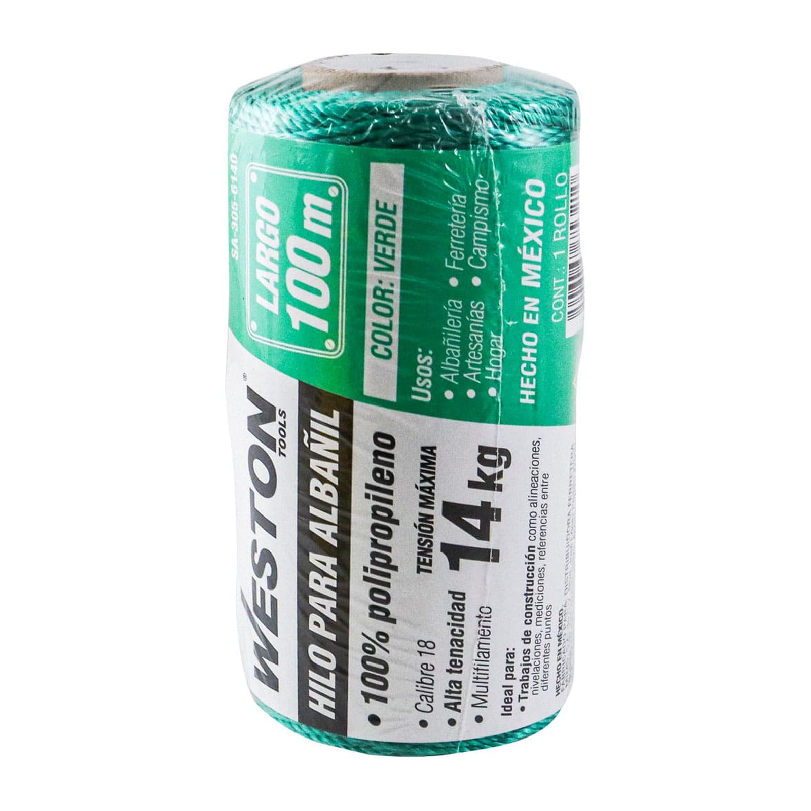 HILO PARA ALBAÑIL DE POLIPROPILENO CAL. 18 VERDE MED 100M - Imagen 4