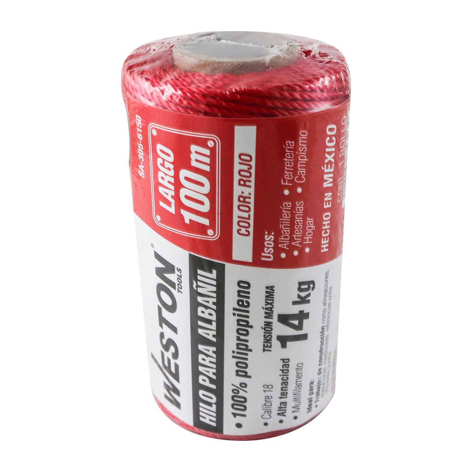 HILO PARA ALBAÑIL DE POLIPROPILENO CAL. 18 ROJO MED 100M - Imagen 4