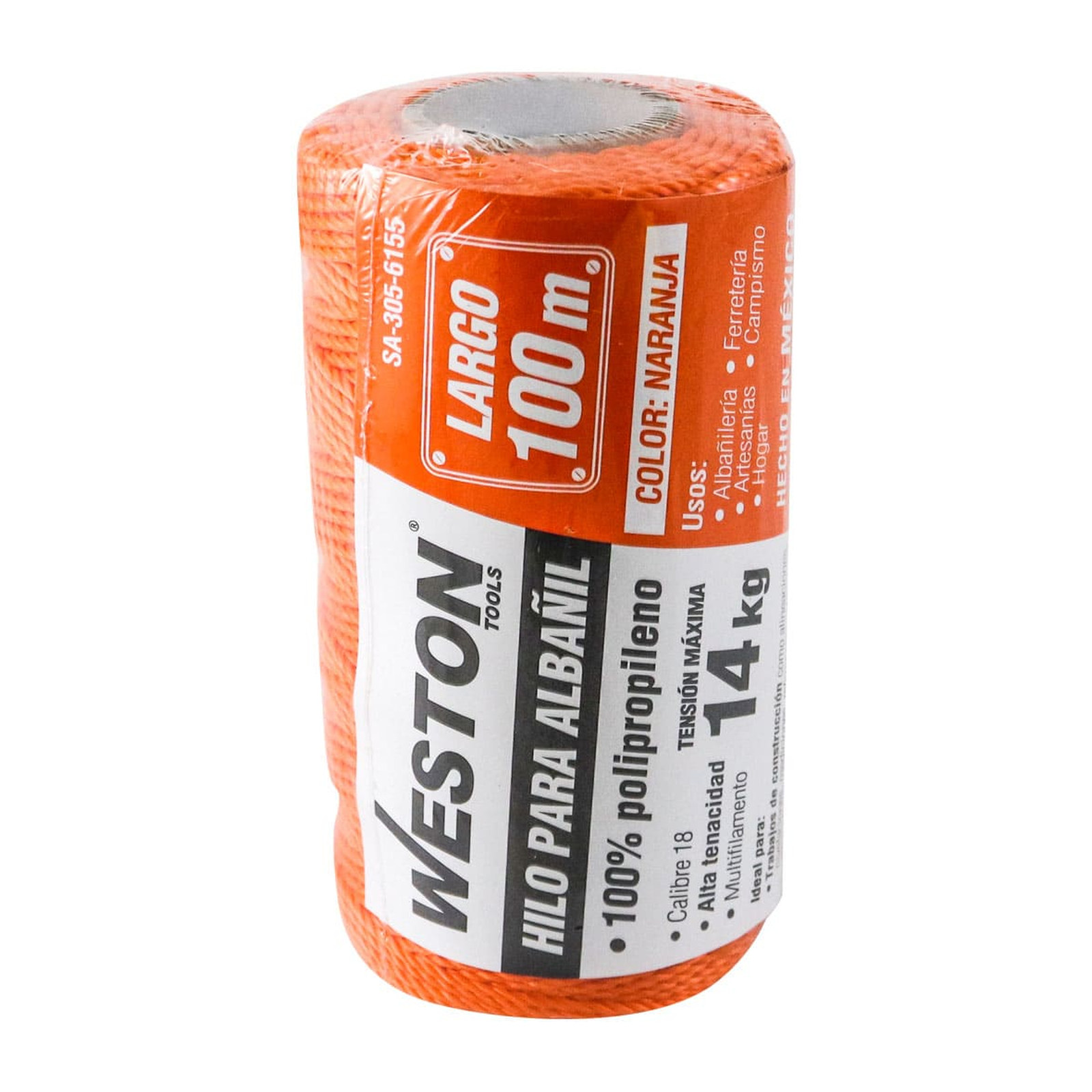 HILO PARA ALBAÑIL DE POLIPROPILENO CAL. 18 NARANJA MED 100M - Imagen 4