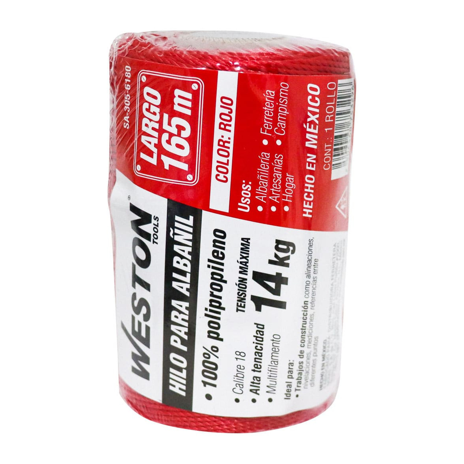 HILO PARA ALBAÑIL DE POLIPROPILENO CAL. 18 ROJO GDE 165M - Imagen 4