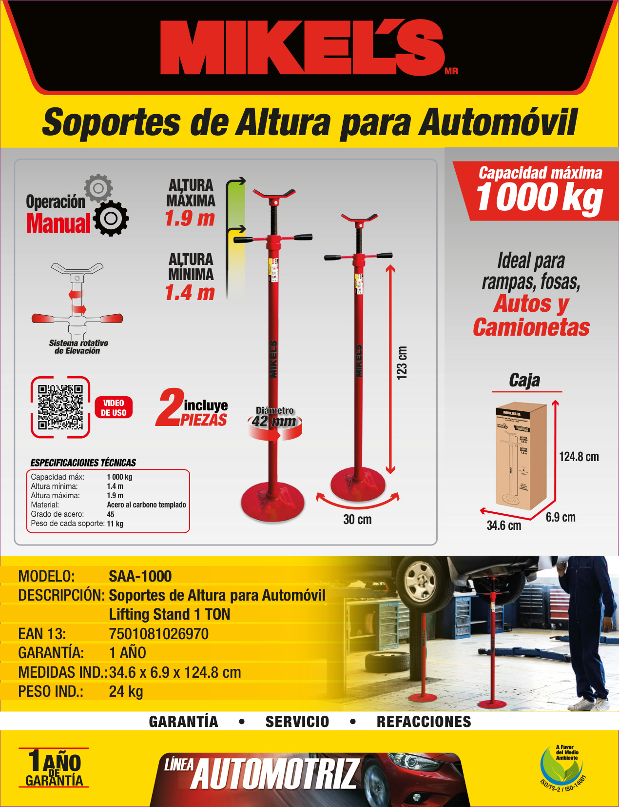 MIKELS SAA-1000 Soporte de altura para automóvil (1 ton) - Imagen 2