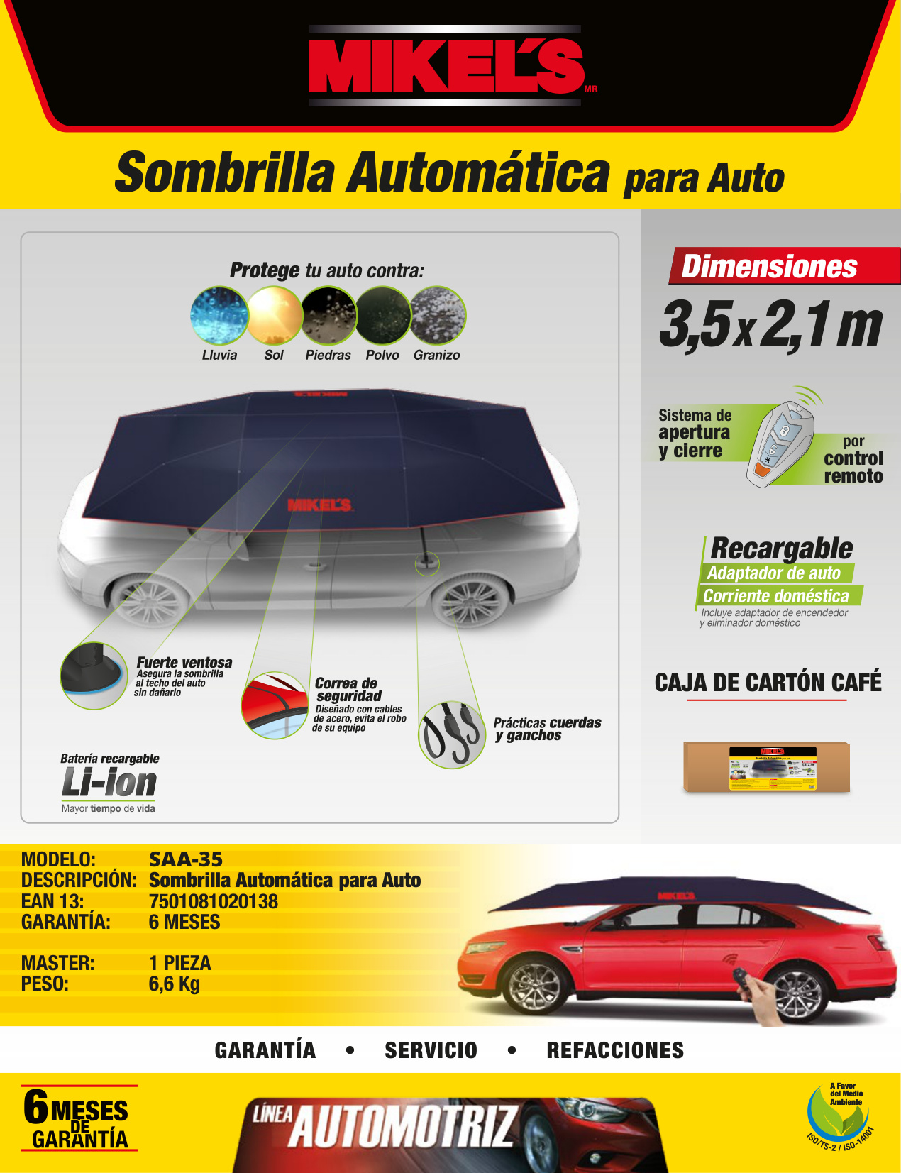 MIKELS SAA-35 Sombrilla automática para auto - Imagen 2