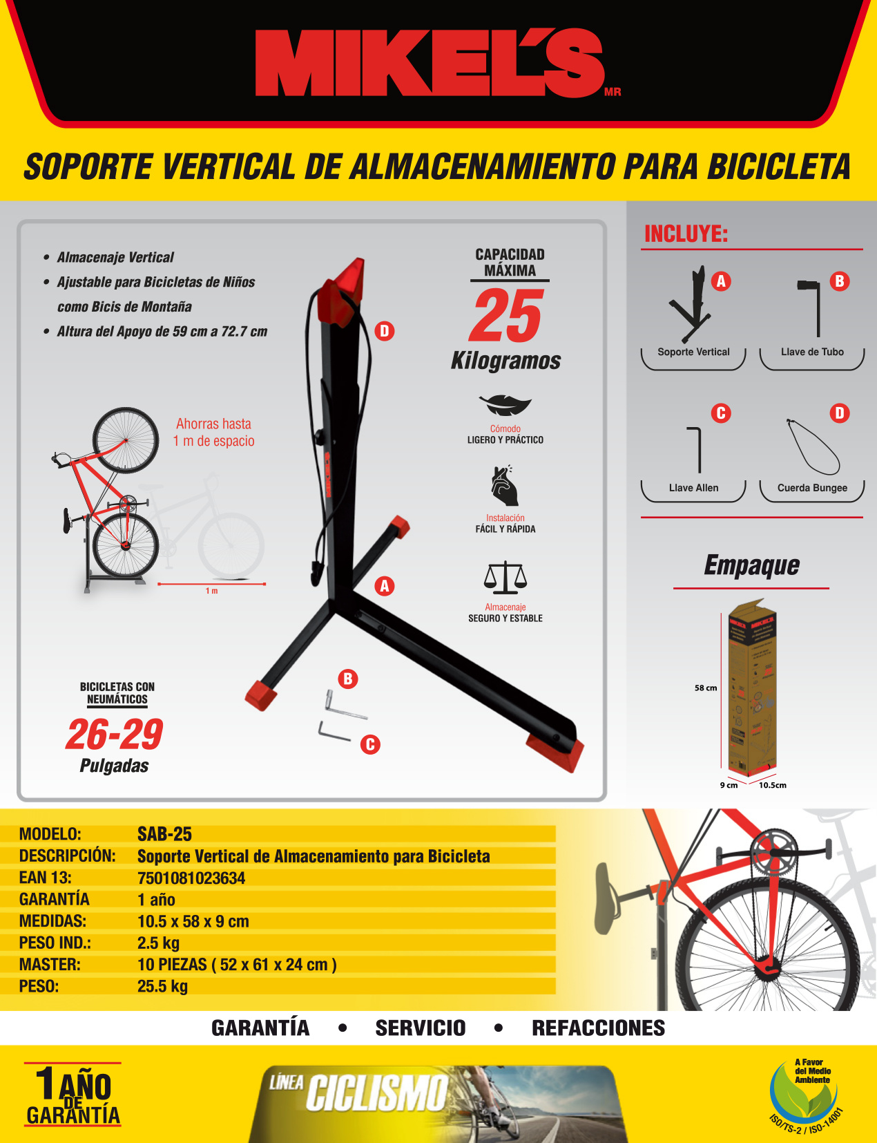 MIKELS SAB-25 Soporte vertical de almacenamiento para bicicleta - Imagen 4