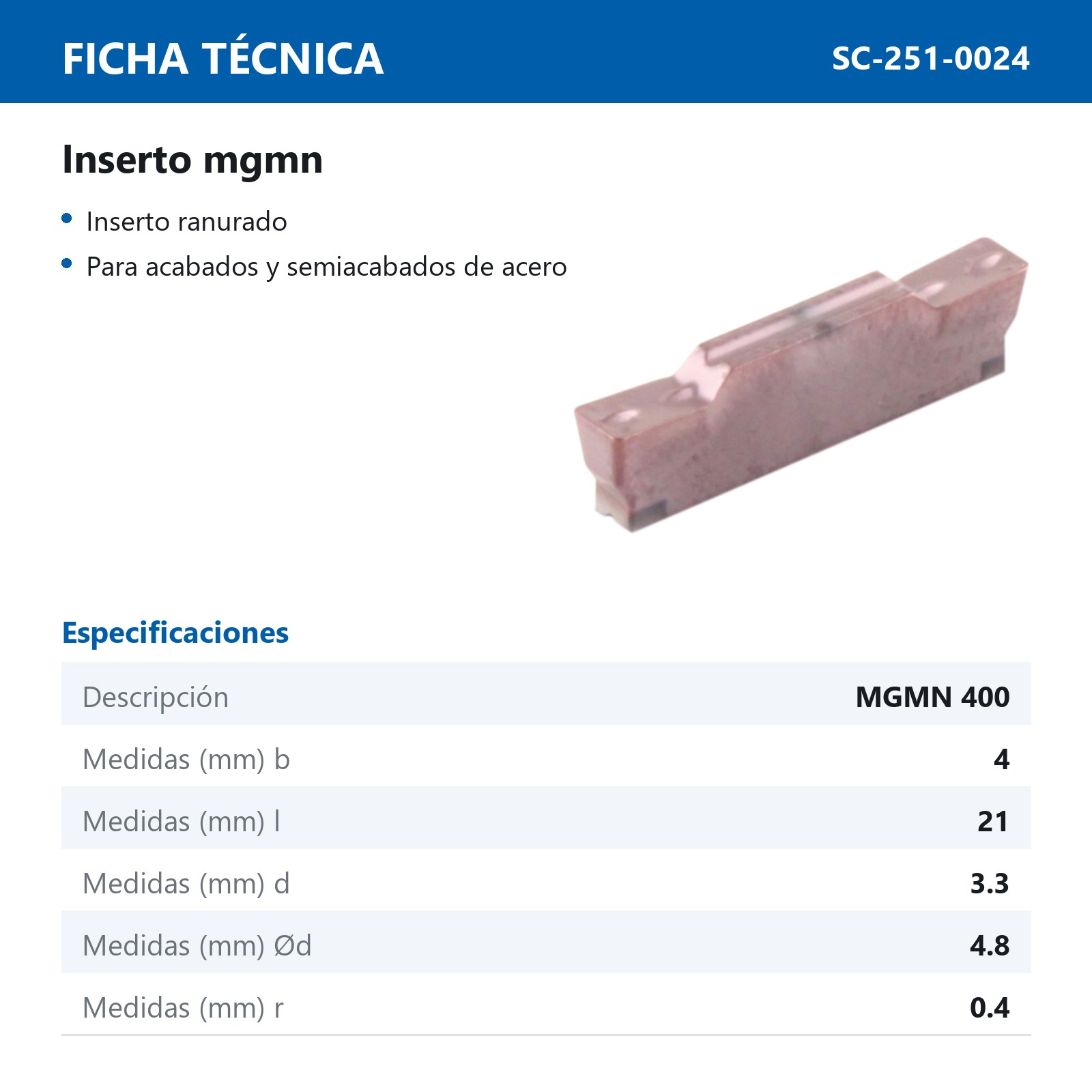 INSERTO RANURADO MGMN400-M 4.0MM P20 M20 (Precio x pieza - Empaque c/10 pzas) - Imagen 3