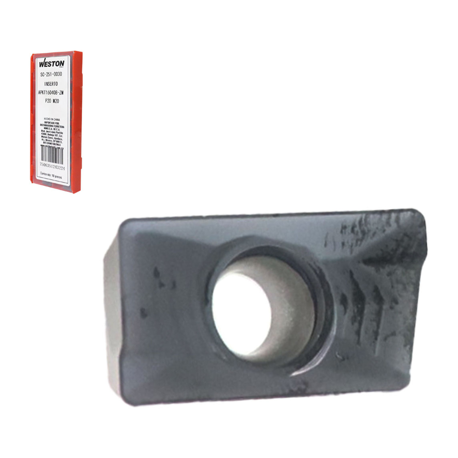Inserto de Carburo APKT 160408-ZM Grado P20 M20 Weston (Empaque 10 piezas)