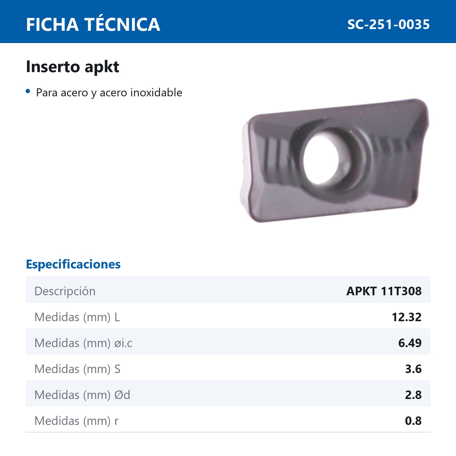 INSERTO APKT11T308-ZM P20 M20 (Precio x pieza - Empaque c/10 pzas) - Imagen 3