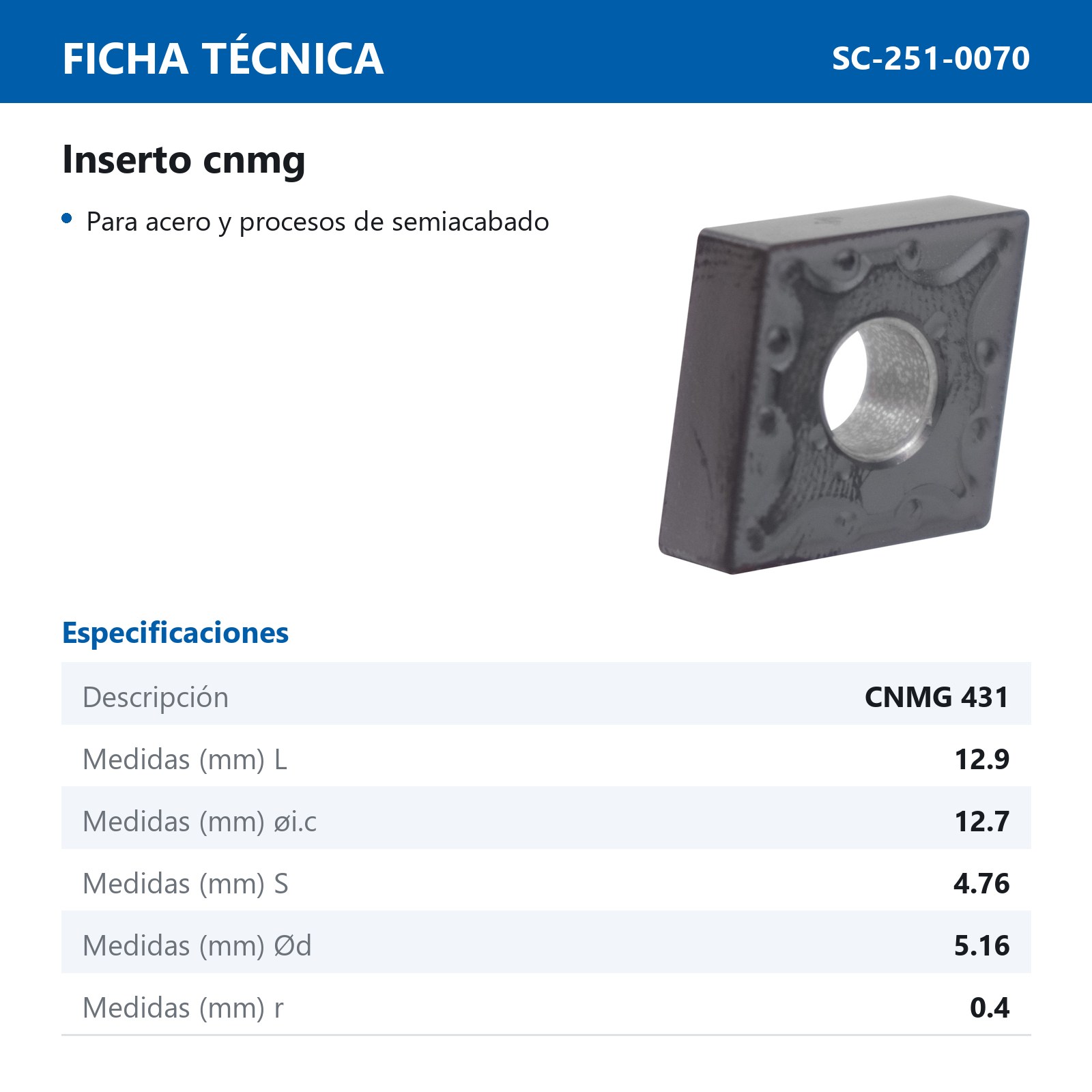 INSERTO CNMG431-MAL P25 M20 (Precio x pieza - Empaque c/10 pzas) - Imagen 4