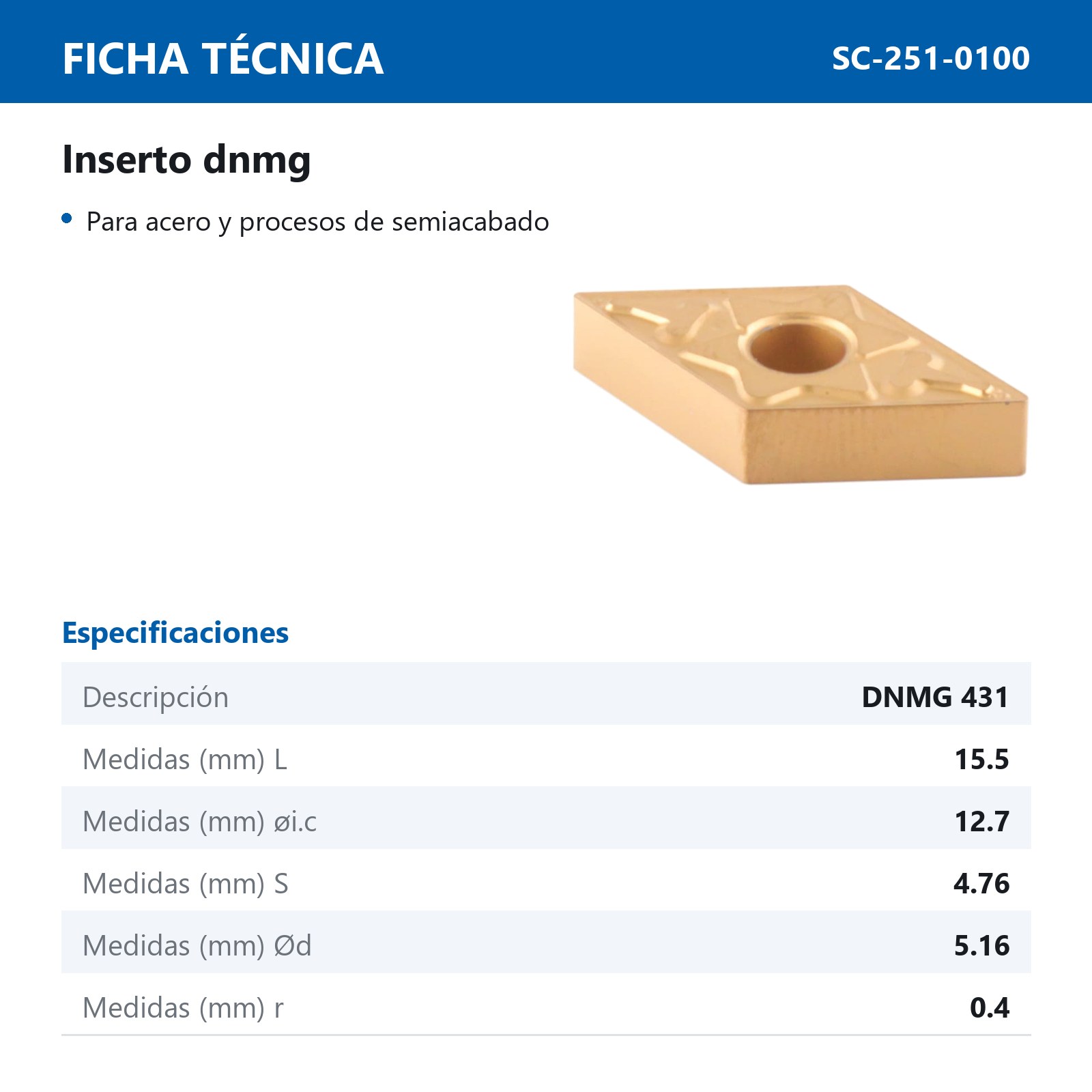 INSERTO DNMG431-MAL P20 M20 (Precio x pieza - Empaque c/10 pzas) - Imagen 3