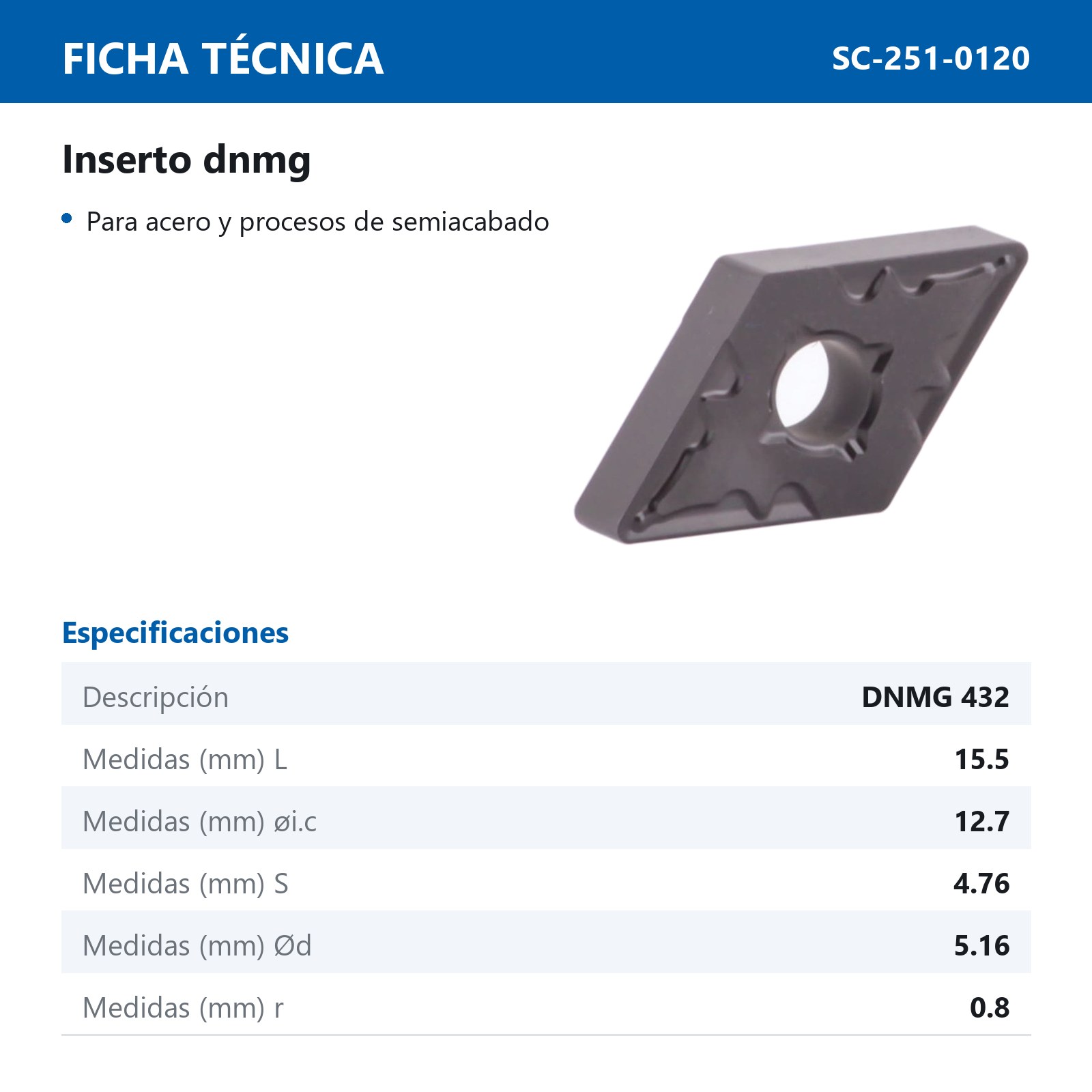 INSERTO DNMG432-MAL P20 M30 (Precio x pieza - Empaque c/10 pzas) - Imagen 3