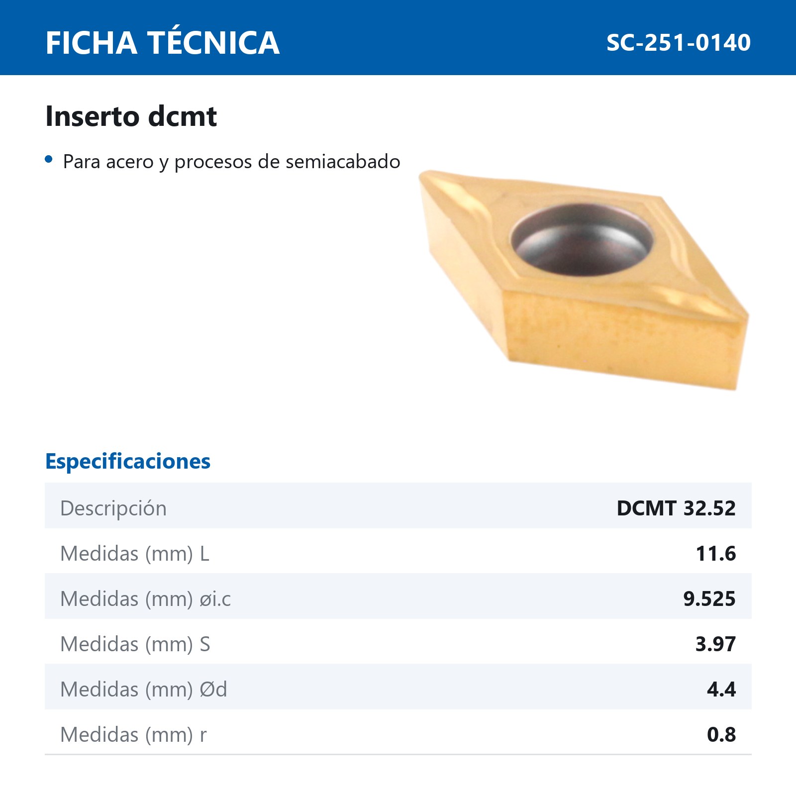 INSERTO DCMT32.52-OTM (Precio x pieza - Empaque c/10 pzas) - Imagen 3