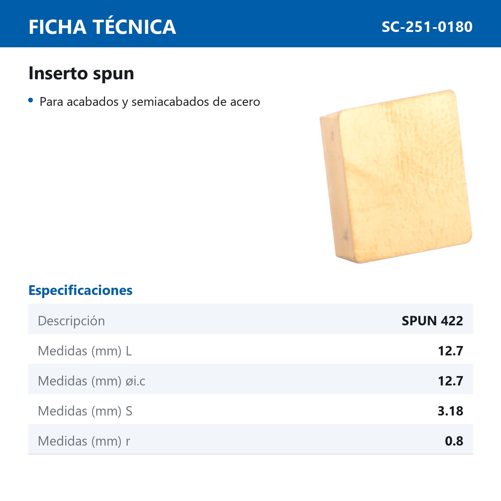 INSERTO SPUN422 (Precio x pieza - Empaque c/10 pzas) - Imagen 3