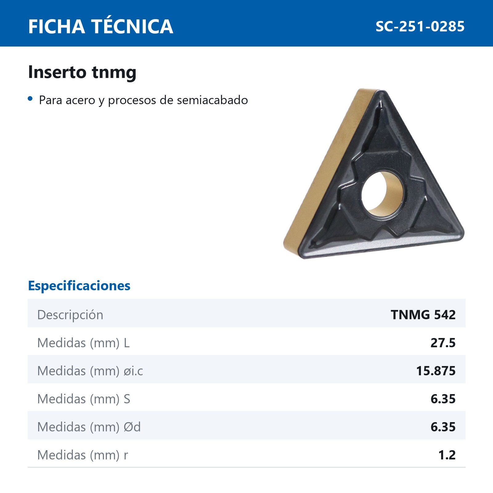 INSERTO TNMG542 P20 (Precio x pieza - Empaque c/10 pzas) - Imagen 3