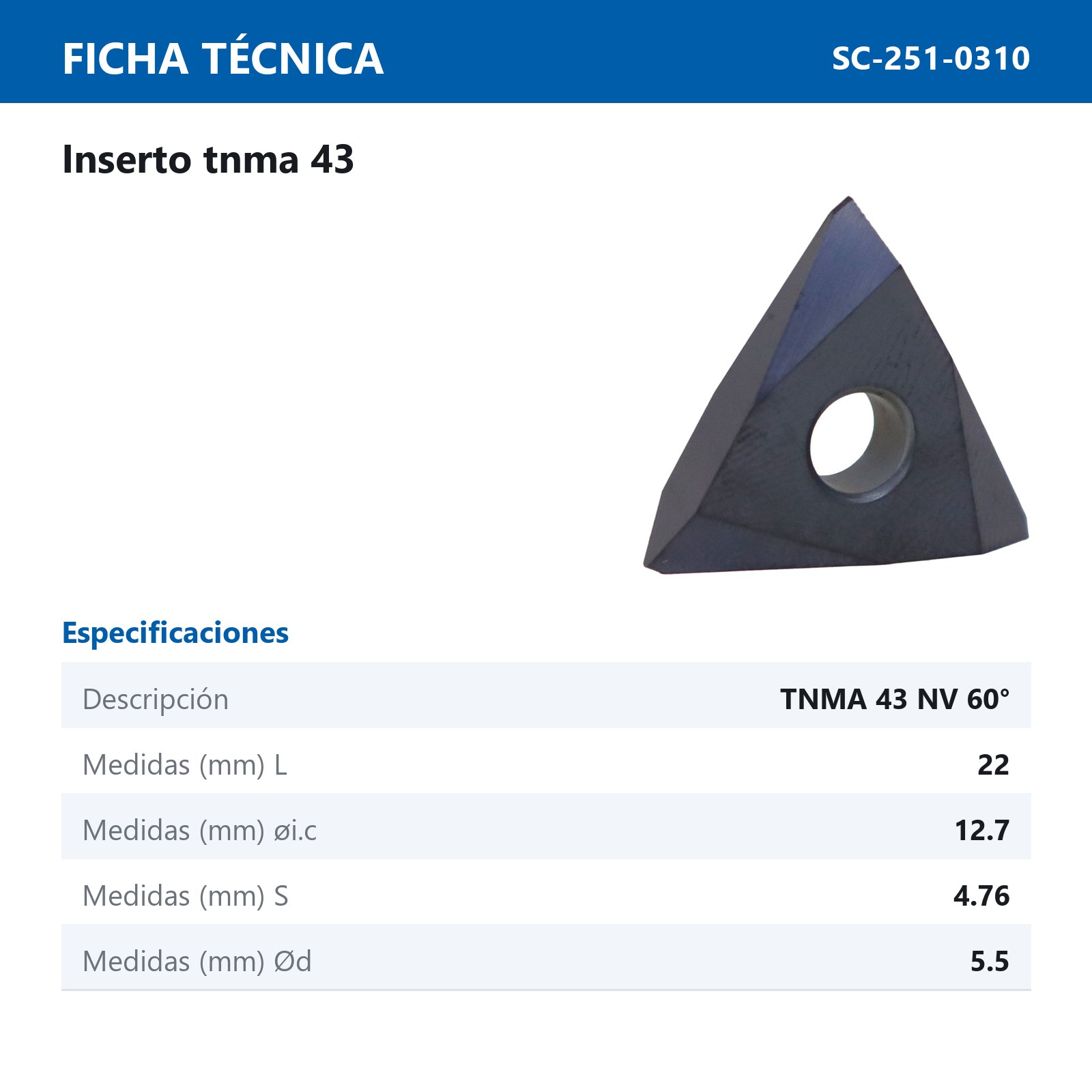INSERTO TNMA43NV 60° (Precio x pieza - Empaque c/10 pzas) - Imagen 3