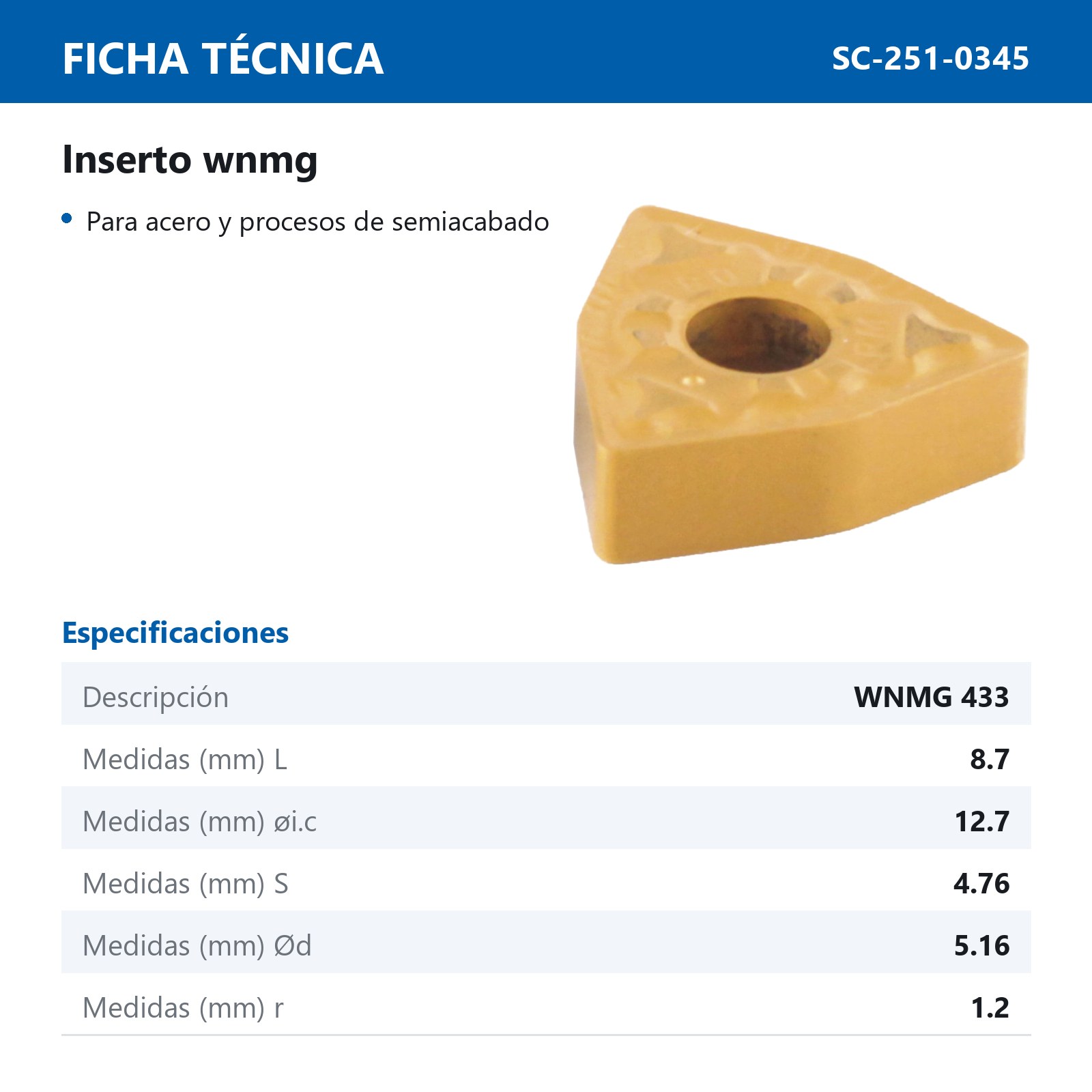 INSERTO WNMG433-MAL P25 M20 (Precio x pieza - Empaque c/10 pzas) - Imagen 3