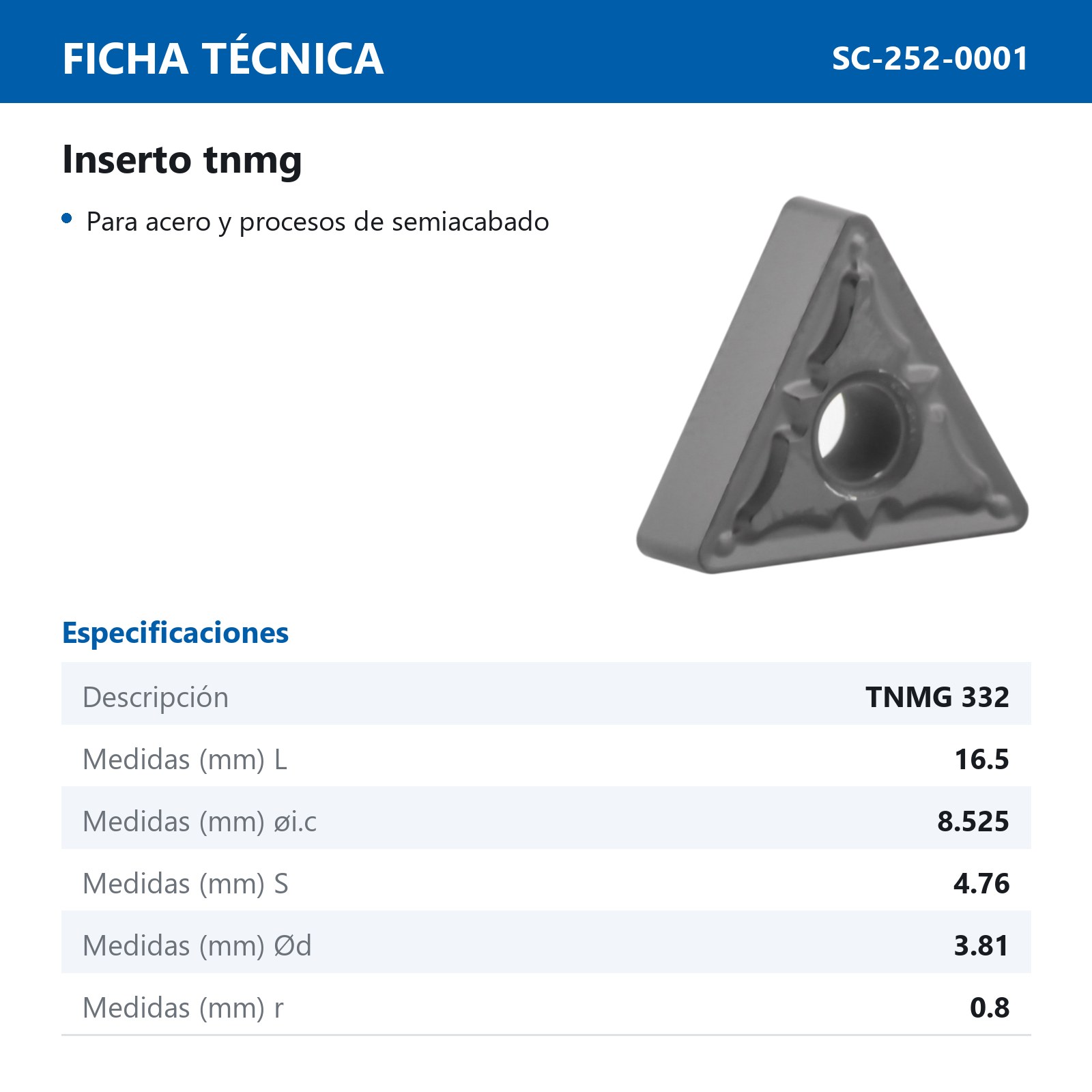 INSERTO TNMG322-MAL P25 M20 (Precio x pieza - Empaque c/10 pzas) - Imagen 3