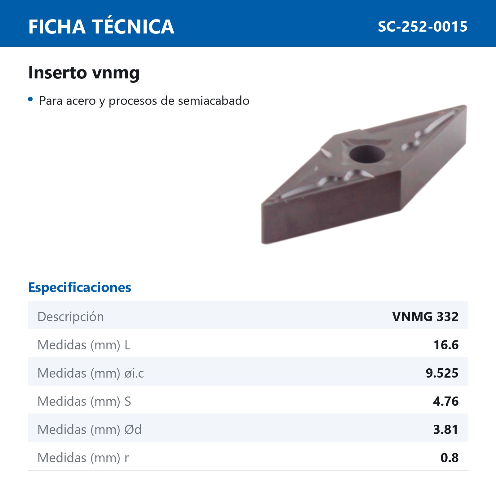 INSERTO VNMG332 (Precio x pieza - Empaque c/10 pzas) - Imagen 3