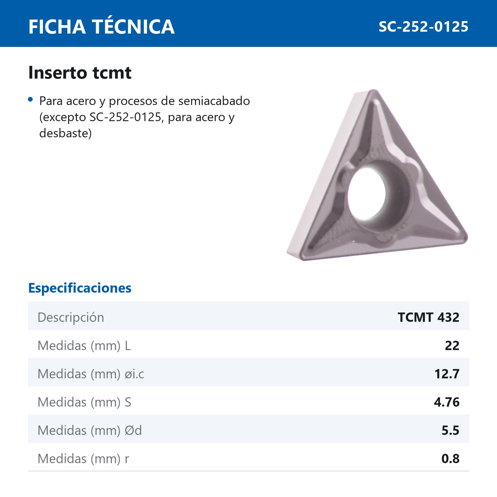 TCMT 432 (Precio x pieza - Empaque c/10 pzas) - Imagen 3