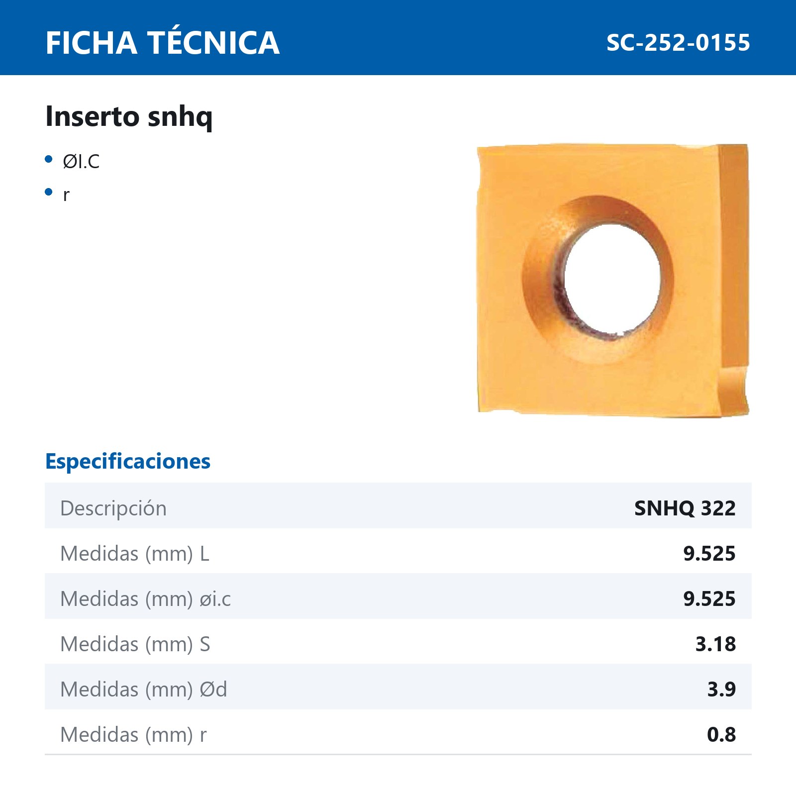INSERTO SNHQ322  (Precio x pieza - Empaque c/10 pzas) - Imagen 3