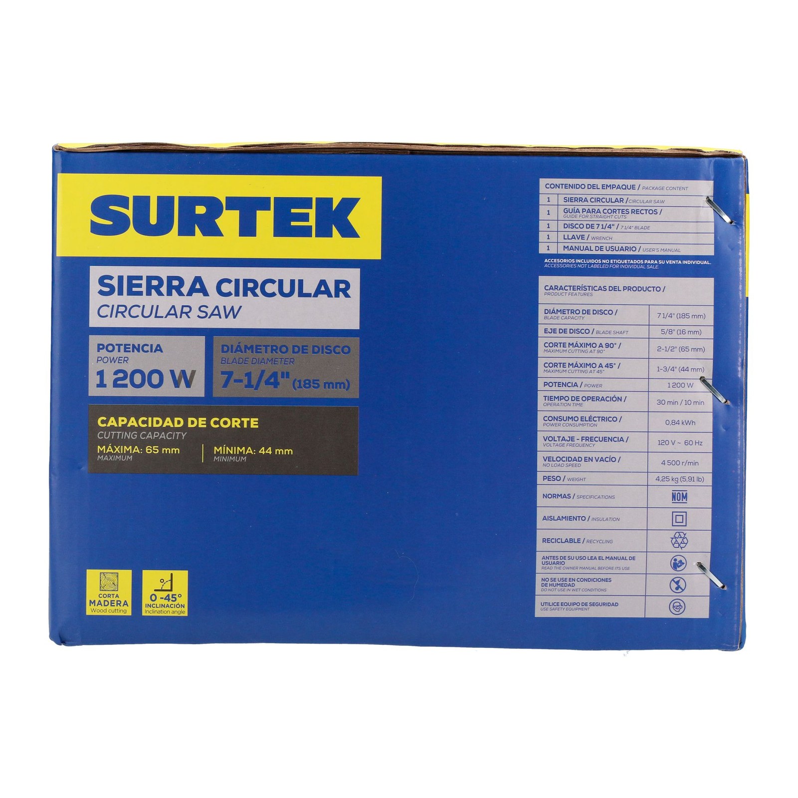 Sierra circular 7-1/4" 1,200 W 120 V, 0 - 4,500 RPM Surtek - Imagen 4