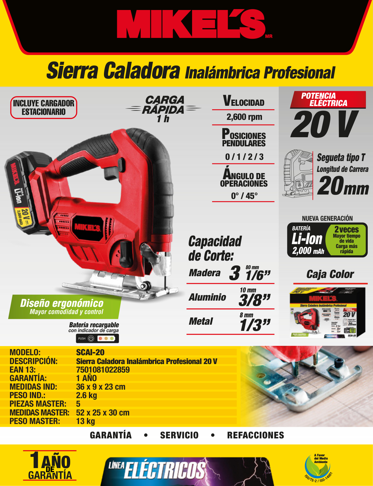 MIKELS SCAI-20 Sierra caladora inalámbrica profesional (20 V) - Imagen 4