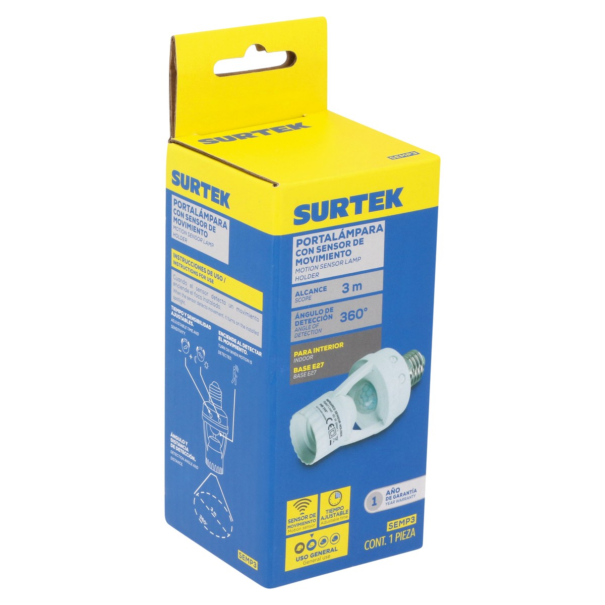 Sensor de movimiento con portalampara, 3m Surtek - Imagen 4