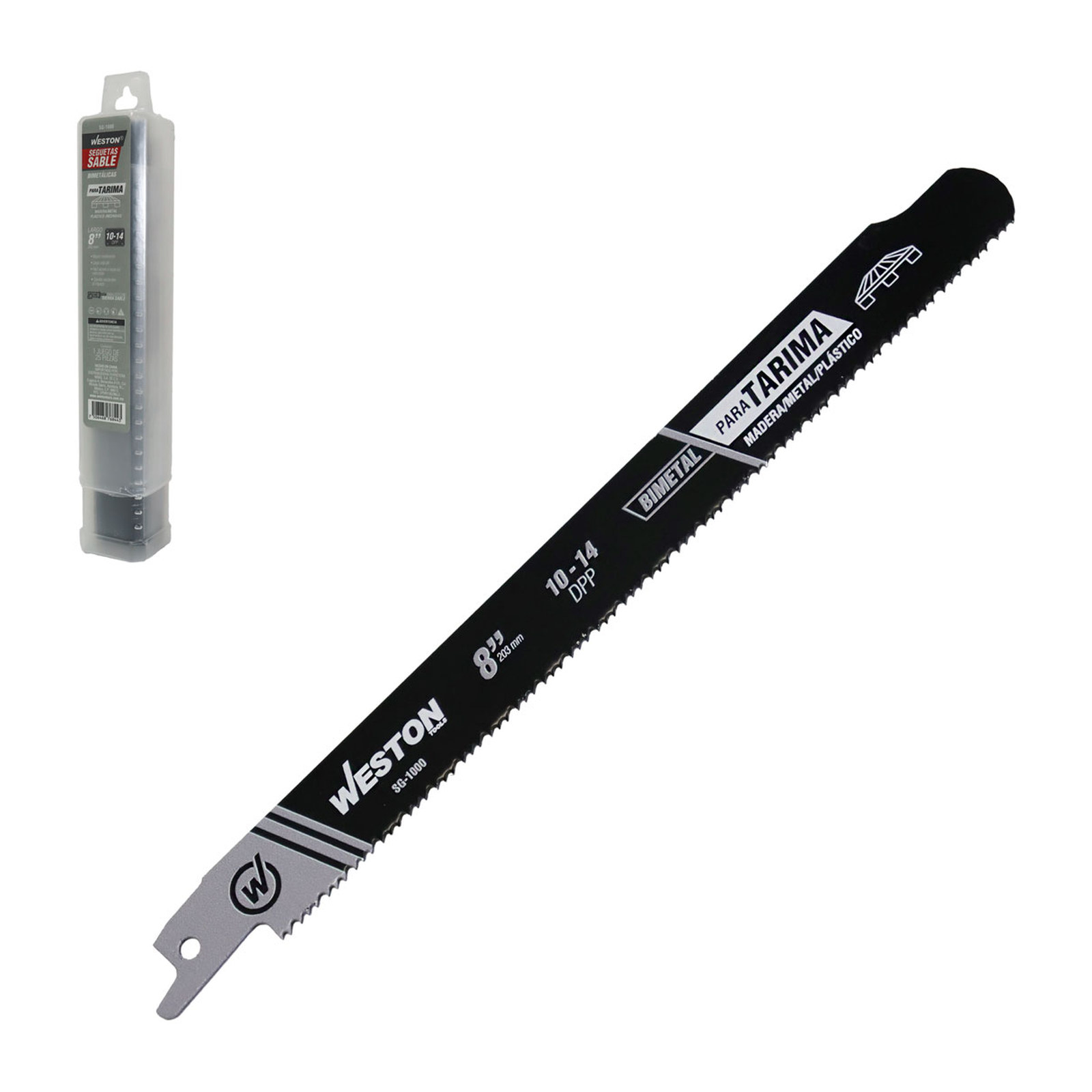 Segueta Sable Bimetálica Desarmadora de Tarimas 8" 10/14 DPP Weston (Juego con 25 Piezas)