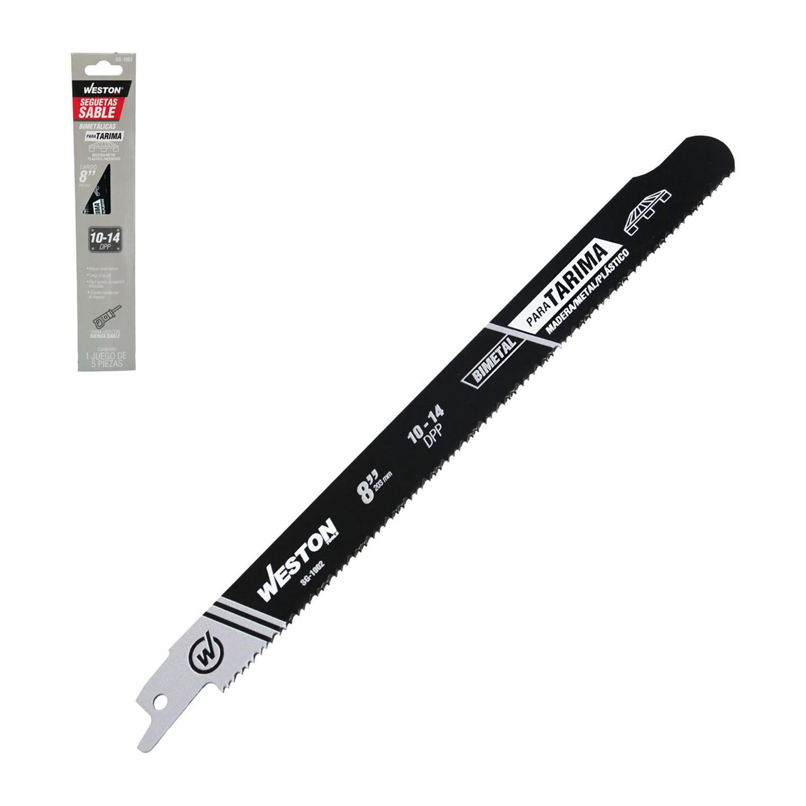 Weston Juego de 5 Seguetas Sable Bimetálicas Desarmadoras de Tarimas 8" 10/14 DPP