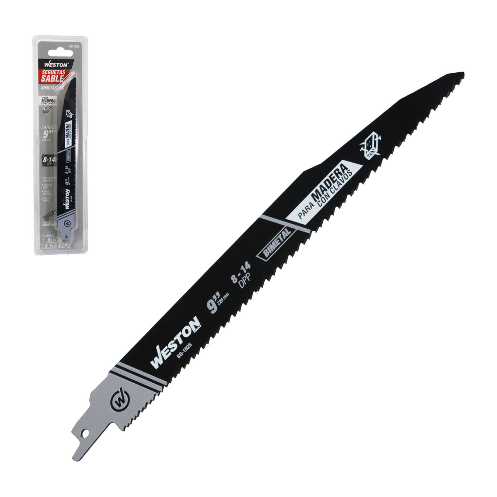 Weston Juego de 5 Hojas de Segueta Sable Bimetálica 9" 8/14 DPP