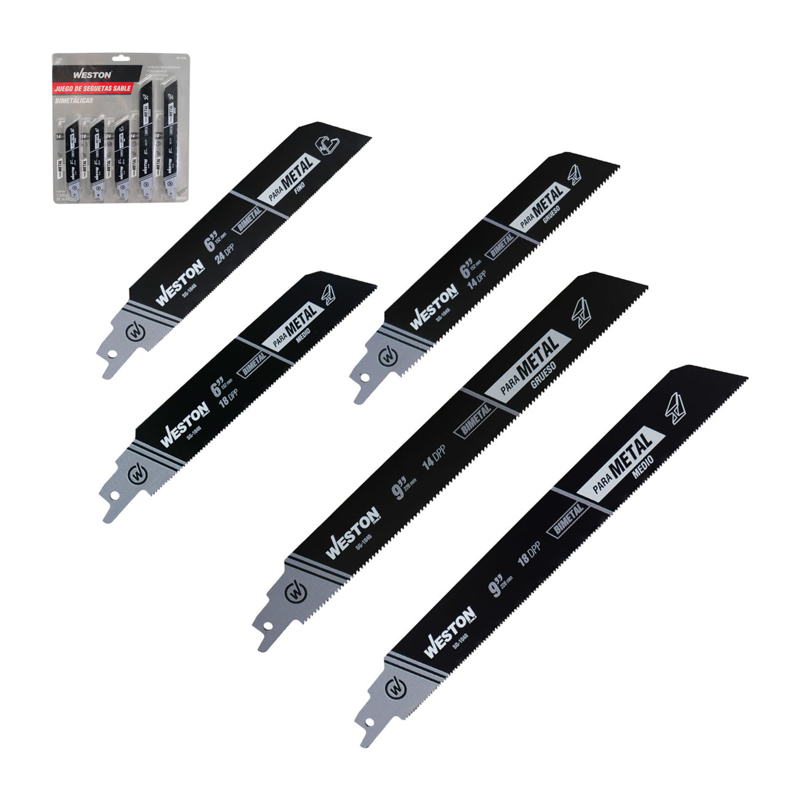Weston Juego de 16 Hojas de Segueta Sable Bimetálica 6" y 9" (14, 18 y 24 DPP)