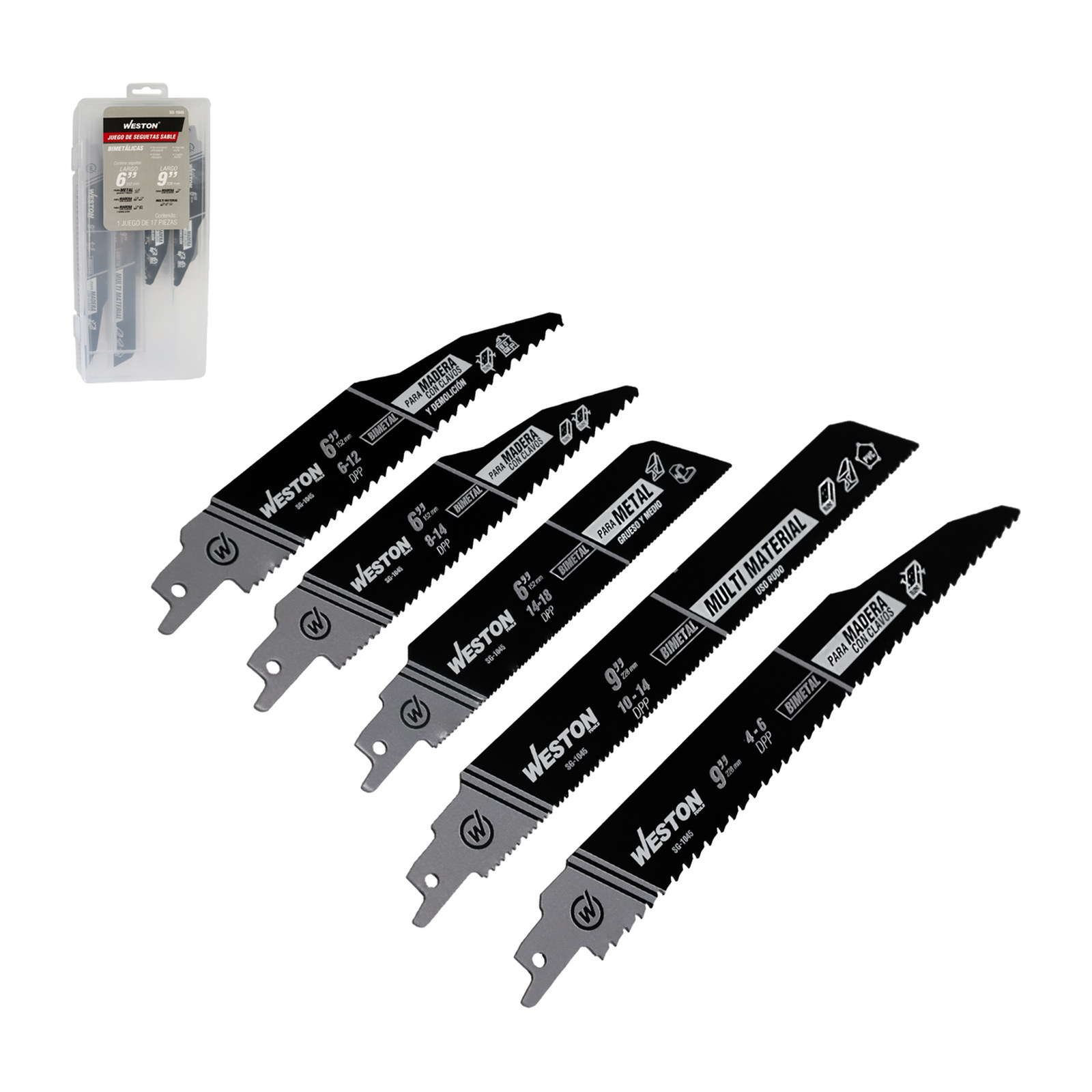 Juego de Hojas para Sierra Sable Bimetálica 6" y 9" Weston - 17 Piezas