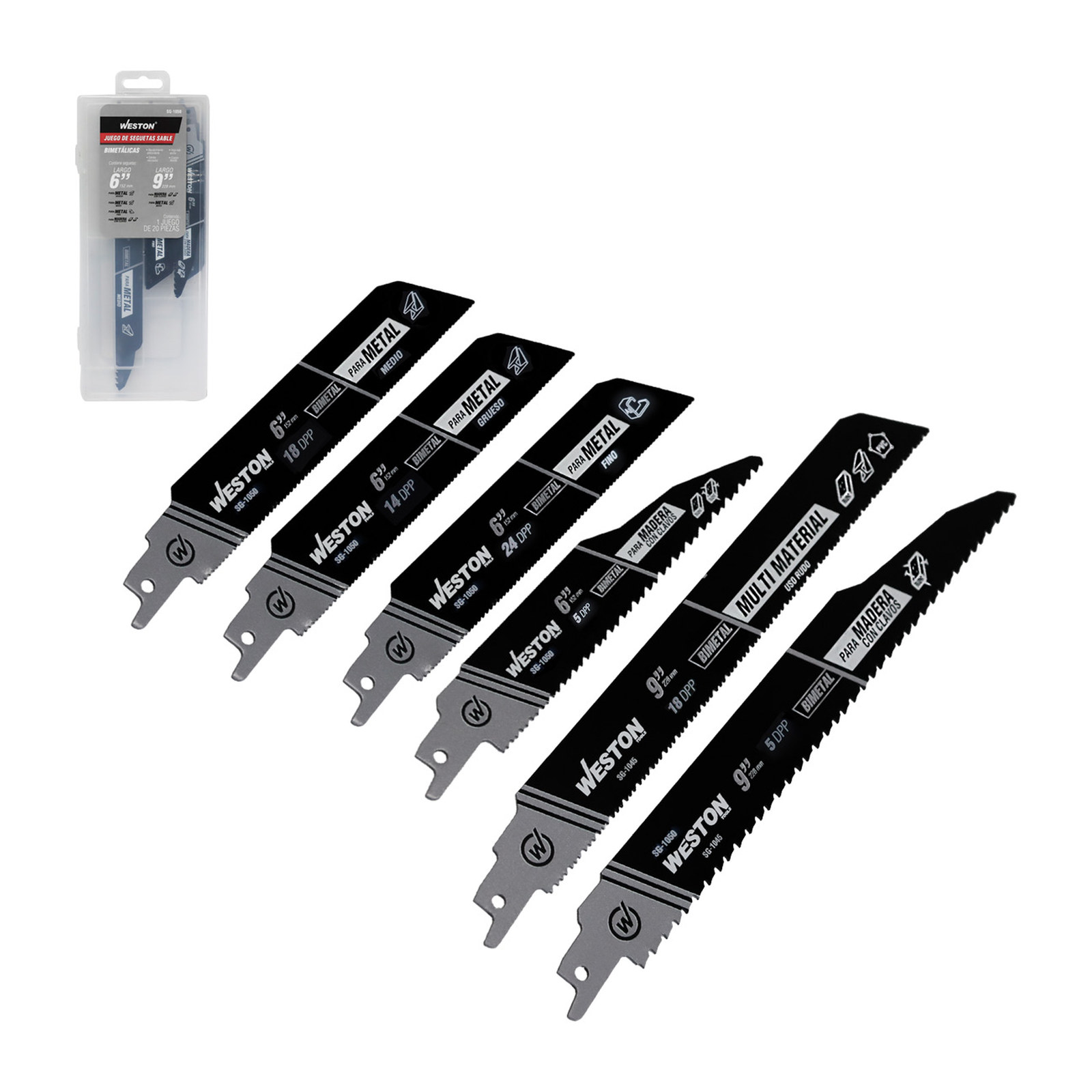 Juego de Seguetas Sable Bimetálicas Weston 6" y 9" Surtido (20 Piezas)
