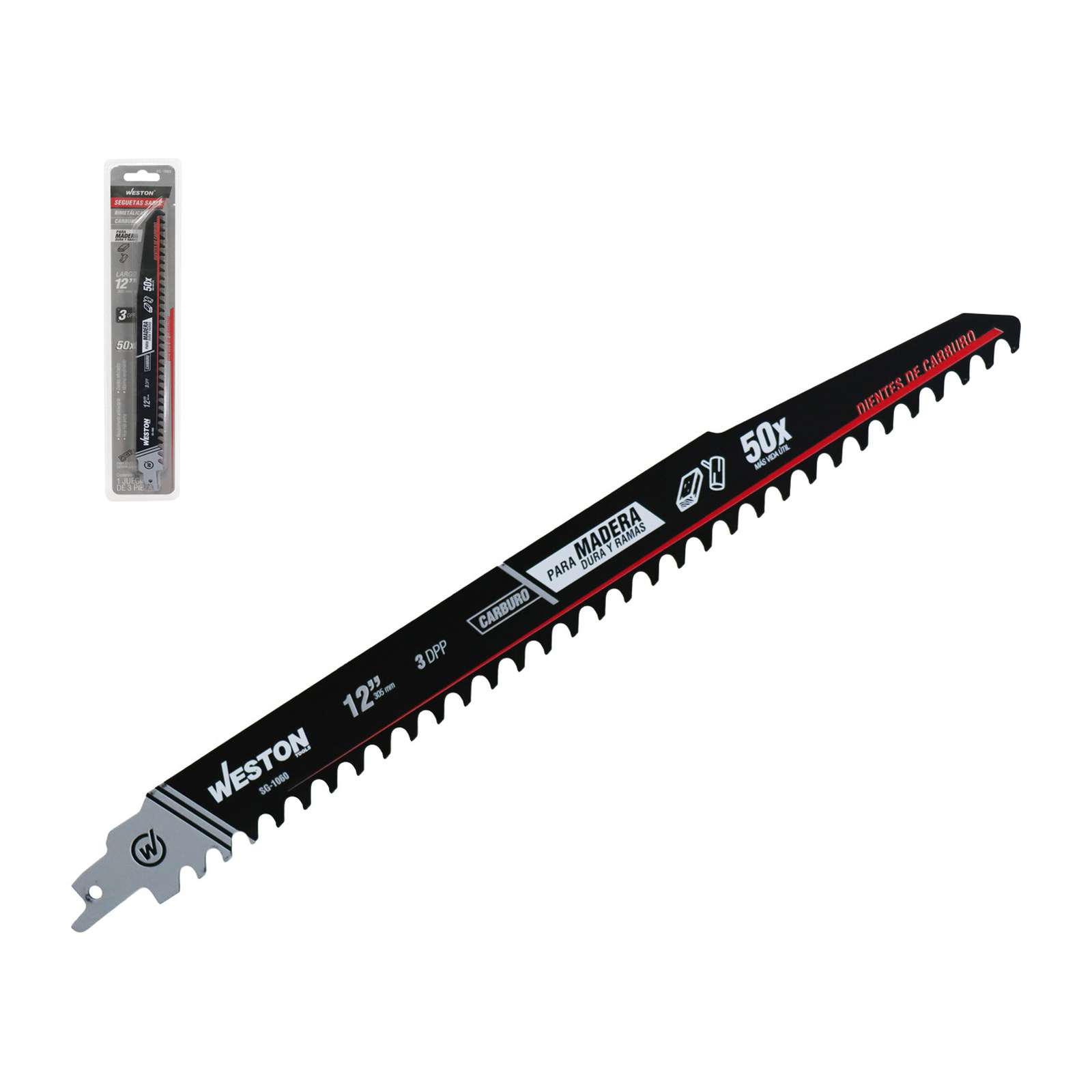 Segueta Sable de Carburo 12" 3 Dientes por Pulgada Weston (Juego con 3 Piezas)