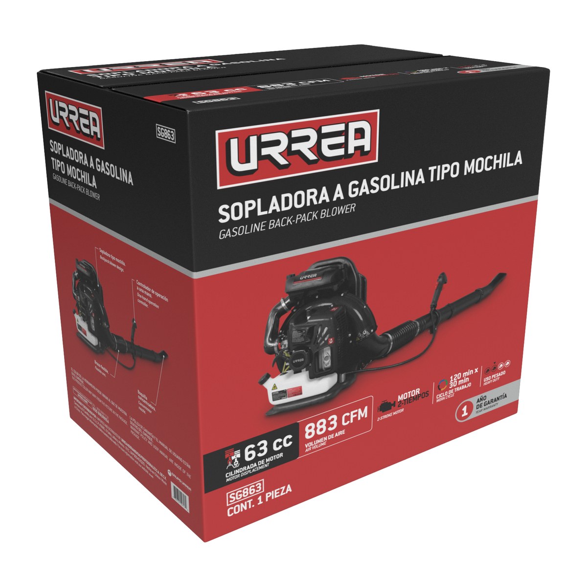 Sopladora con motor a gasolina 63cc Urrea - Imagen 2