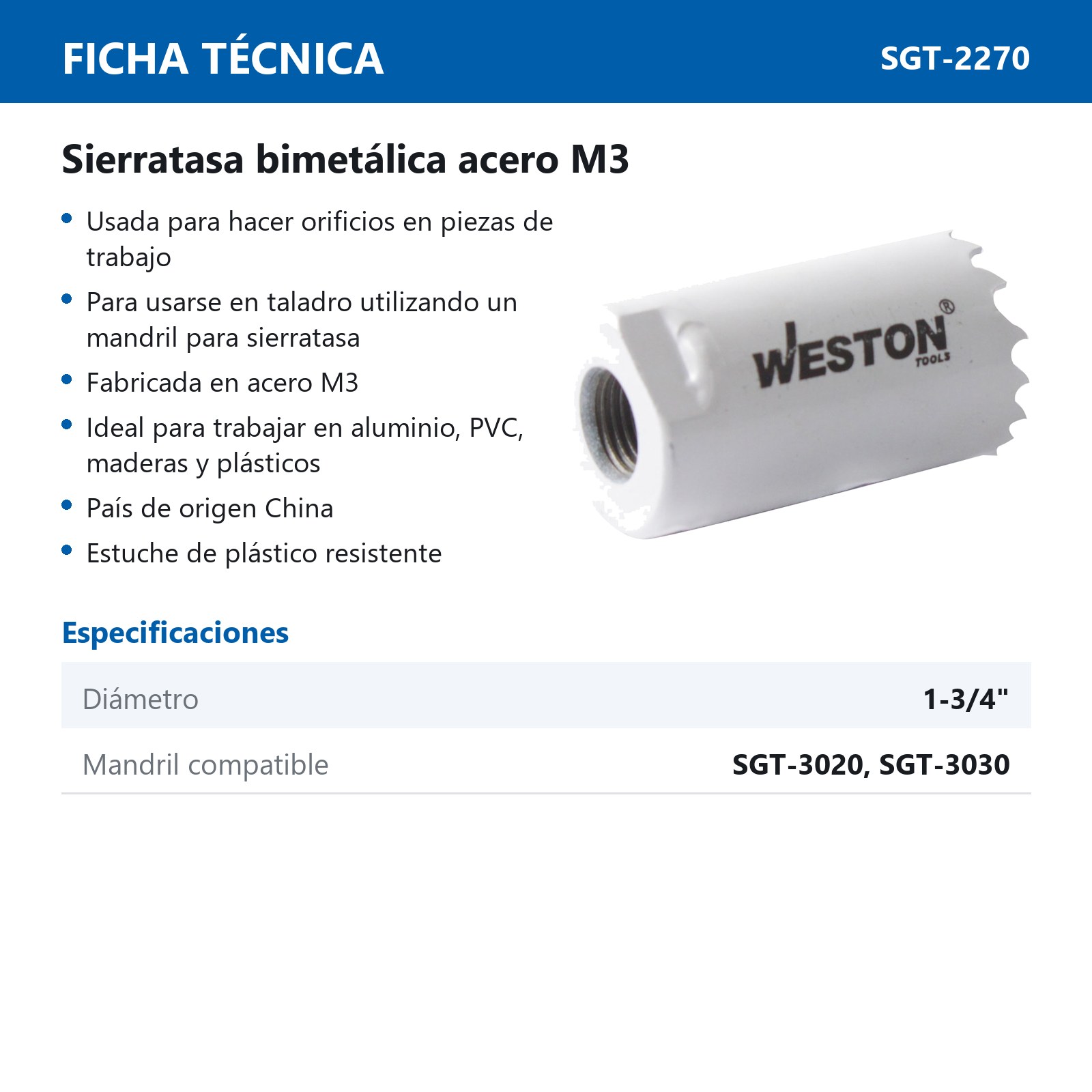 SIERRATASA BIMETALICA ACERO 1-3/4" - Imagen 2