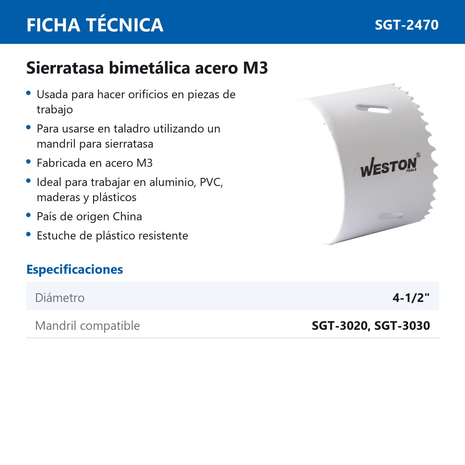 SIERRATASA BIMETALICA ACERO 4-1/2" - Imagen 2