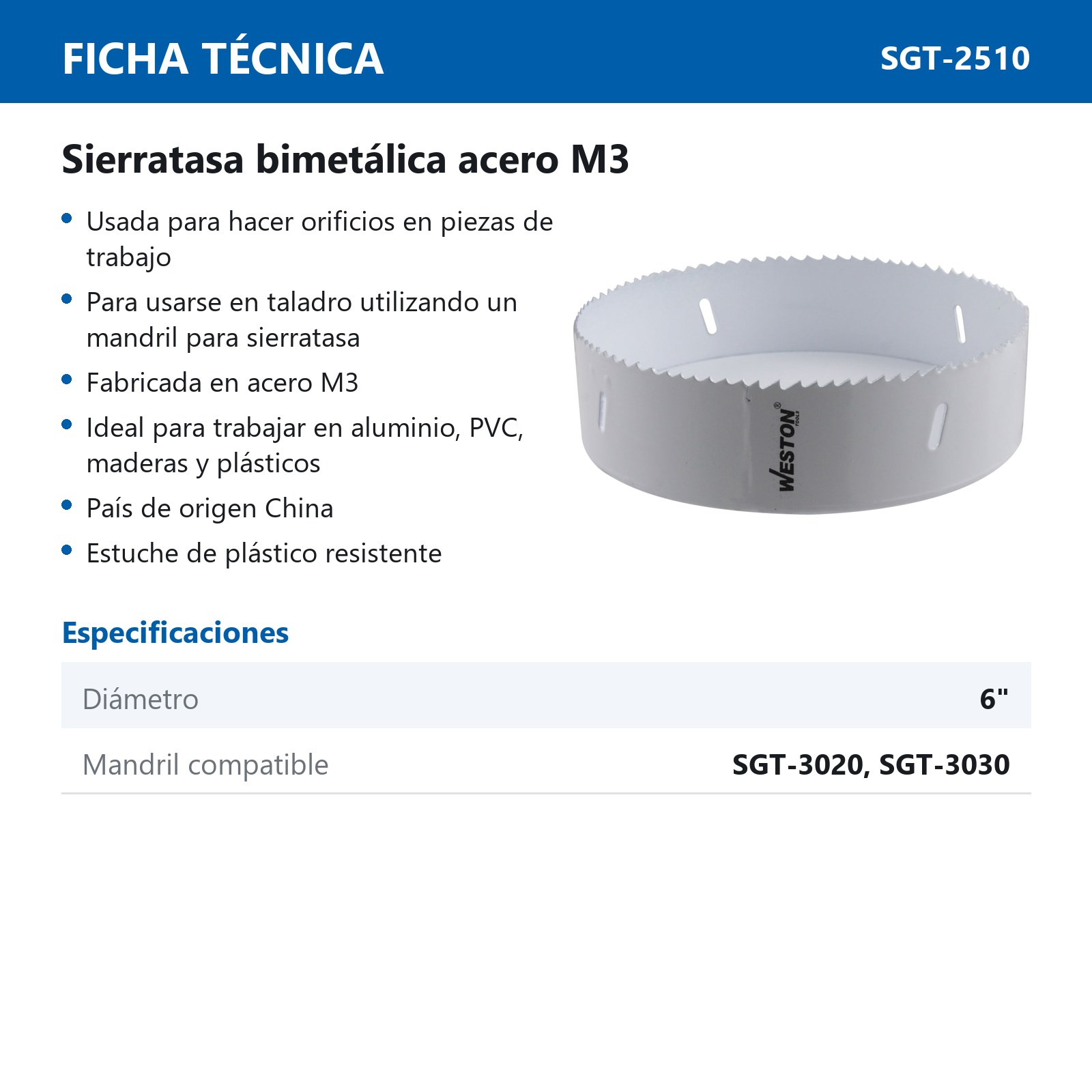 SIERRATASA BIMETALICA ACERO 6" - Imagen 2