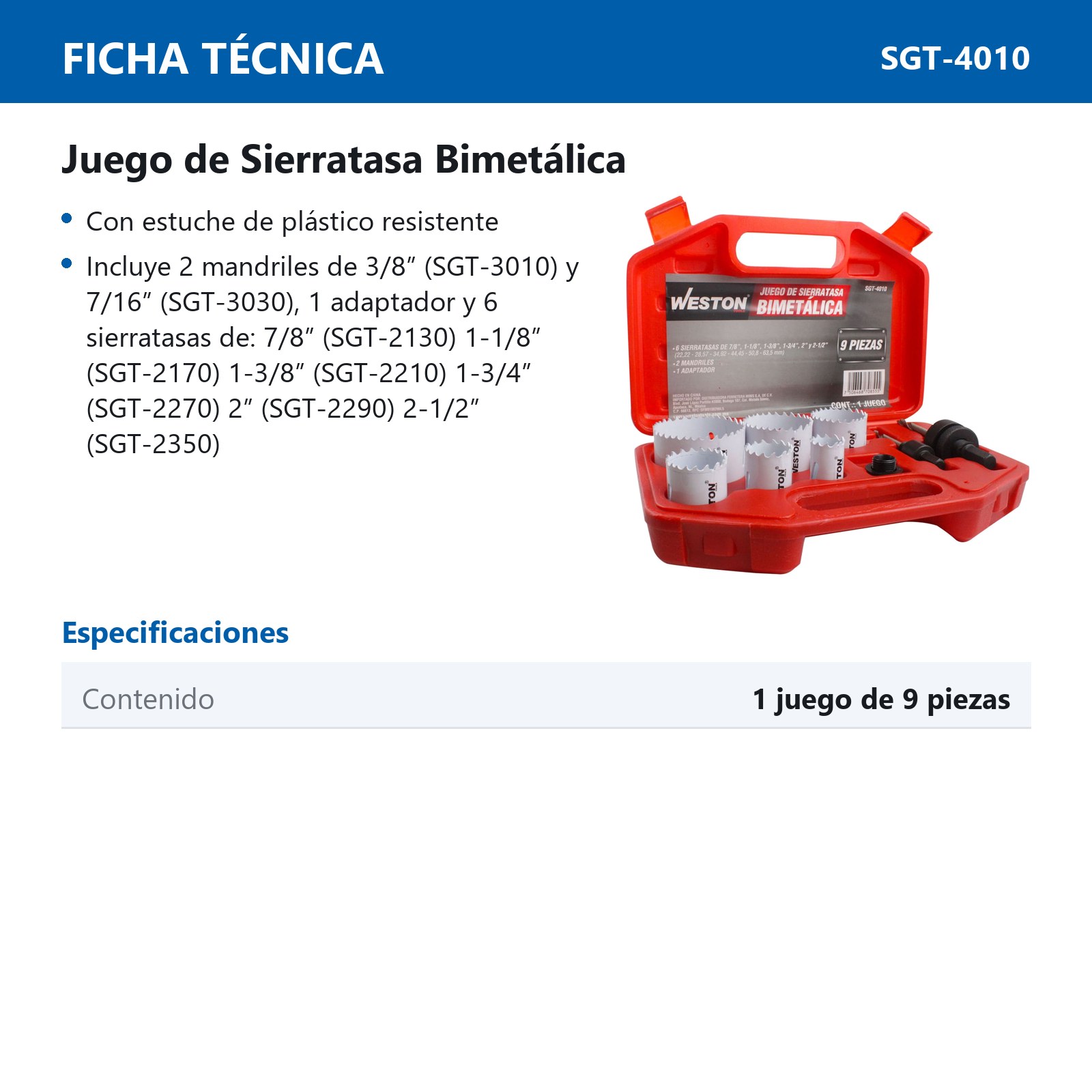 JUEGO D/BROCASIERRAS BIMETALICAS 9PZAS. (C/ESTUCHE PLASTICO) - Imagen 2