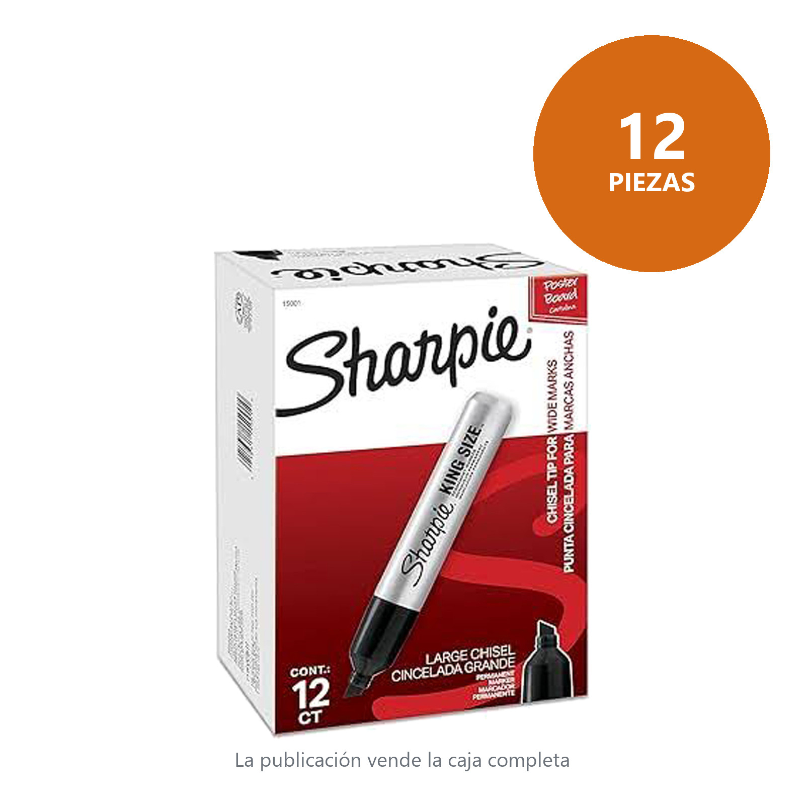MARCADOR PERMANENTE SHARPIE KING SIZE PUNTA CINCEL NEGRO (CAJA C/12 - PRECIO X PZA) - Imagen 2