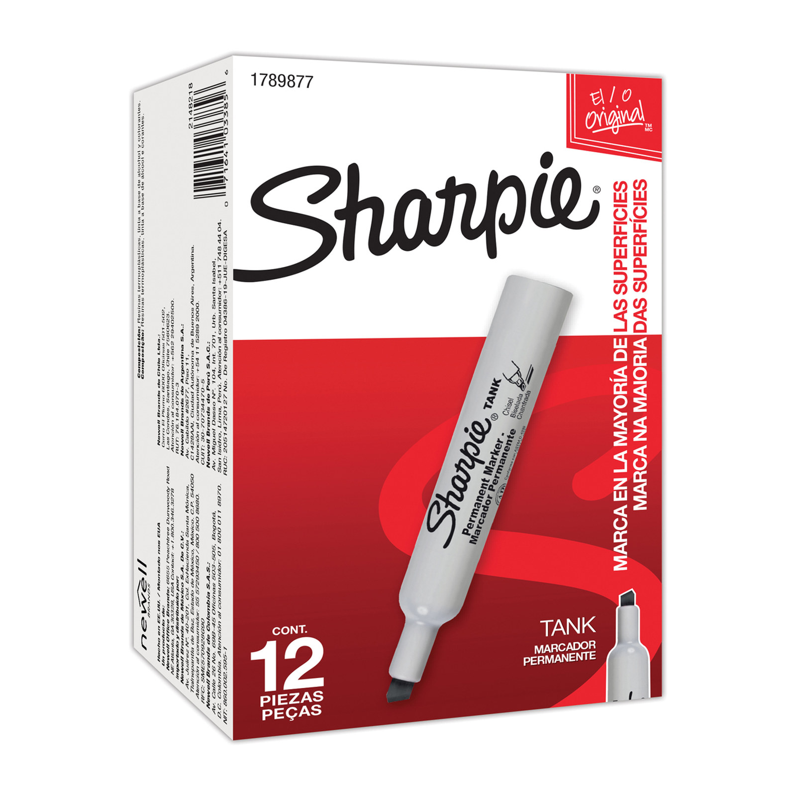 MARCADOR PERMANENTE SHARPIE TANK PUNTA CINCEL NEGRO (CAJA C/12 - PRECIO X PZA)