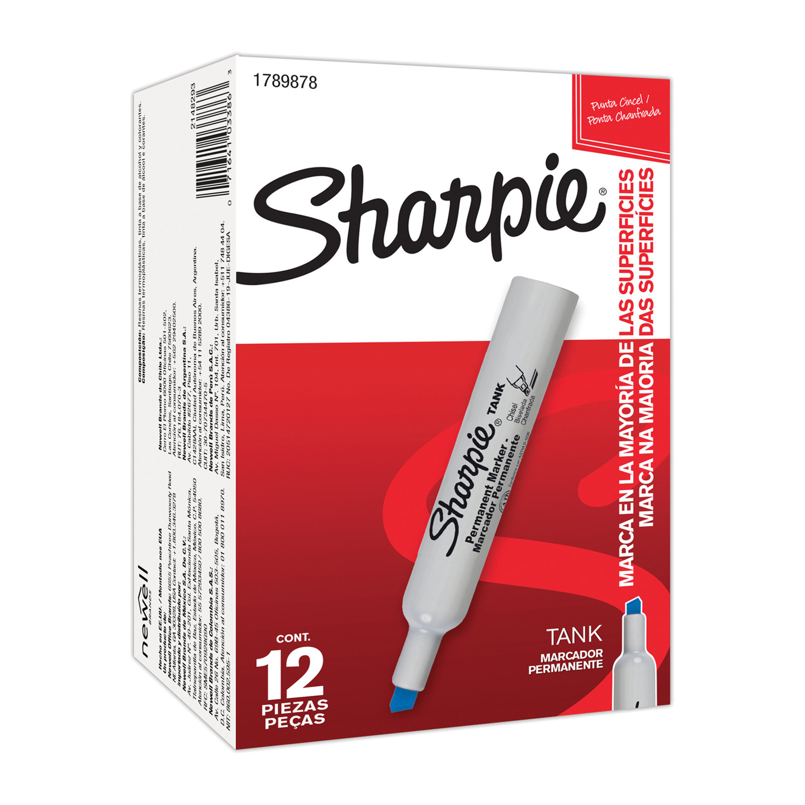 MARCADOR PERMANENTE SHARPIE TANK PUNTA CINCEL AZUL (CAJA C/12 - PRECIO X PZA)