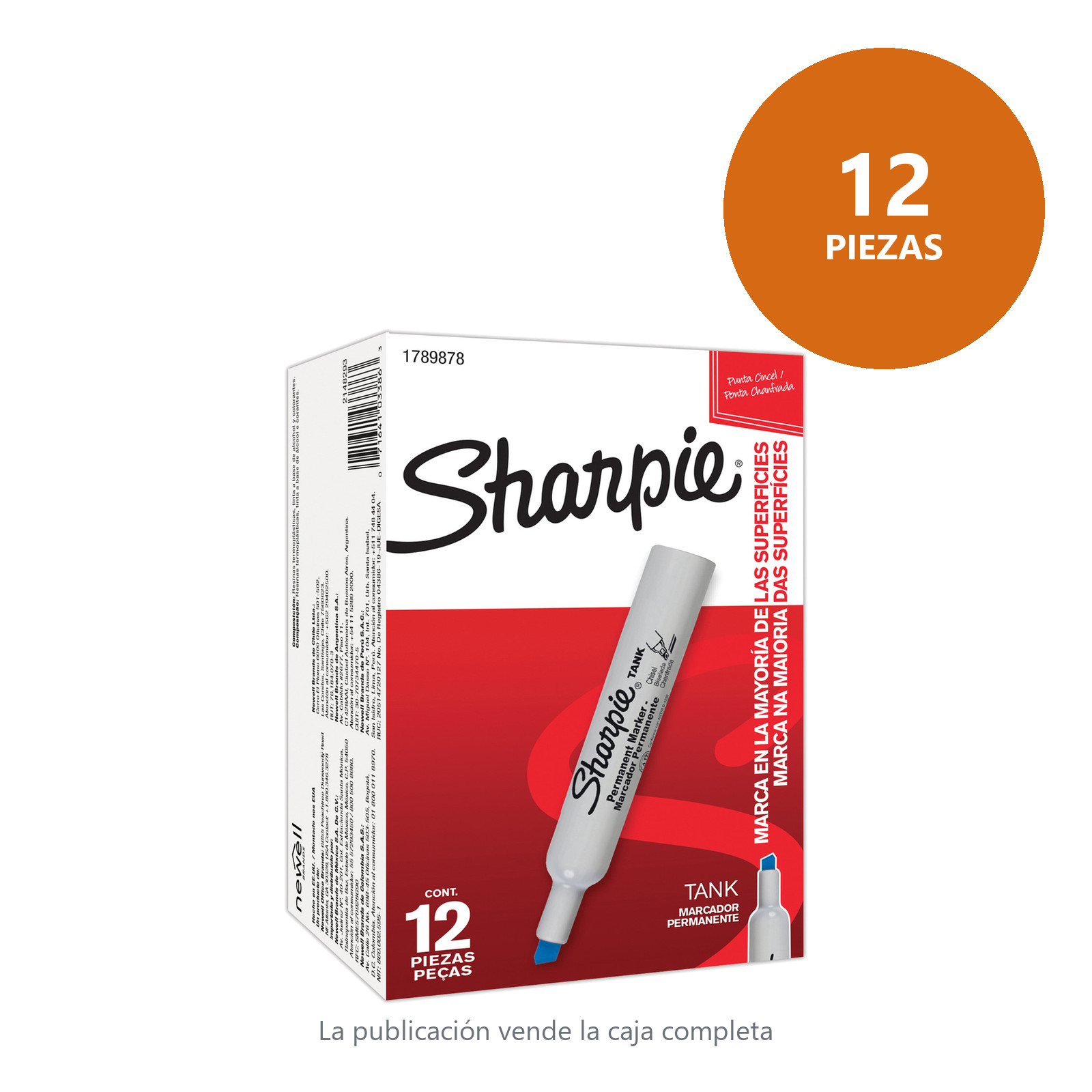 MARCADOR PERMANENTE SHARPIE TANK PUNTA CINCEL AZUL (CAJA C/12 - PRECIO X PZA) - Imagen 2