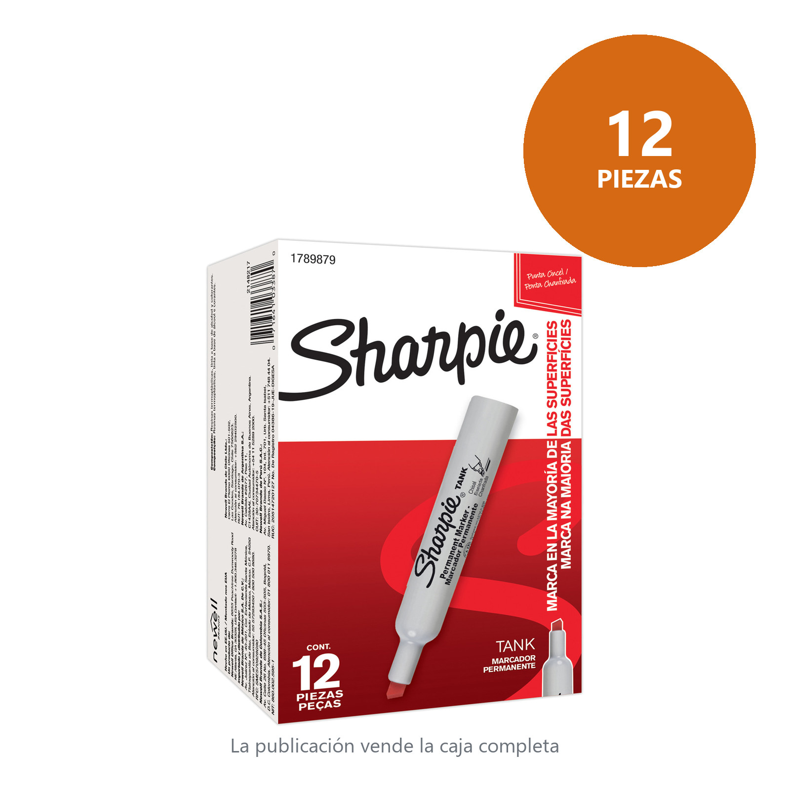 MARCADOR PERMANENTE SHARPIE TANK PUNTA CINCEL ROJO (CAJA C/12 - PRECIO X PZA) - Imagen 2