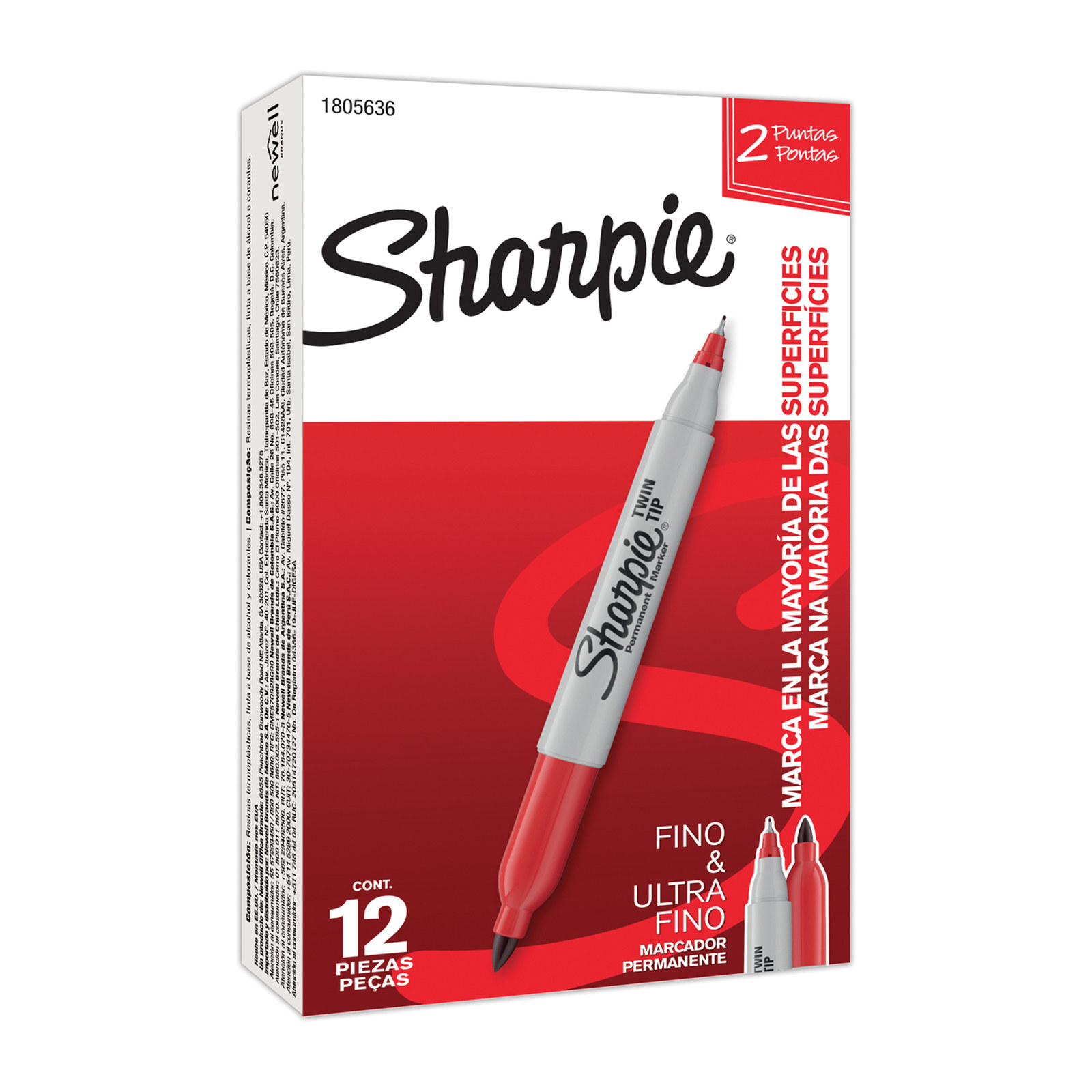 MARCADOR PERMANENTE SHARPIE TWIN TIP DOBLE PUNTA ROJO (CAJA C/12 - PRECIO X PZA)