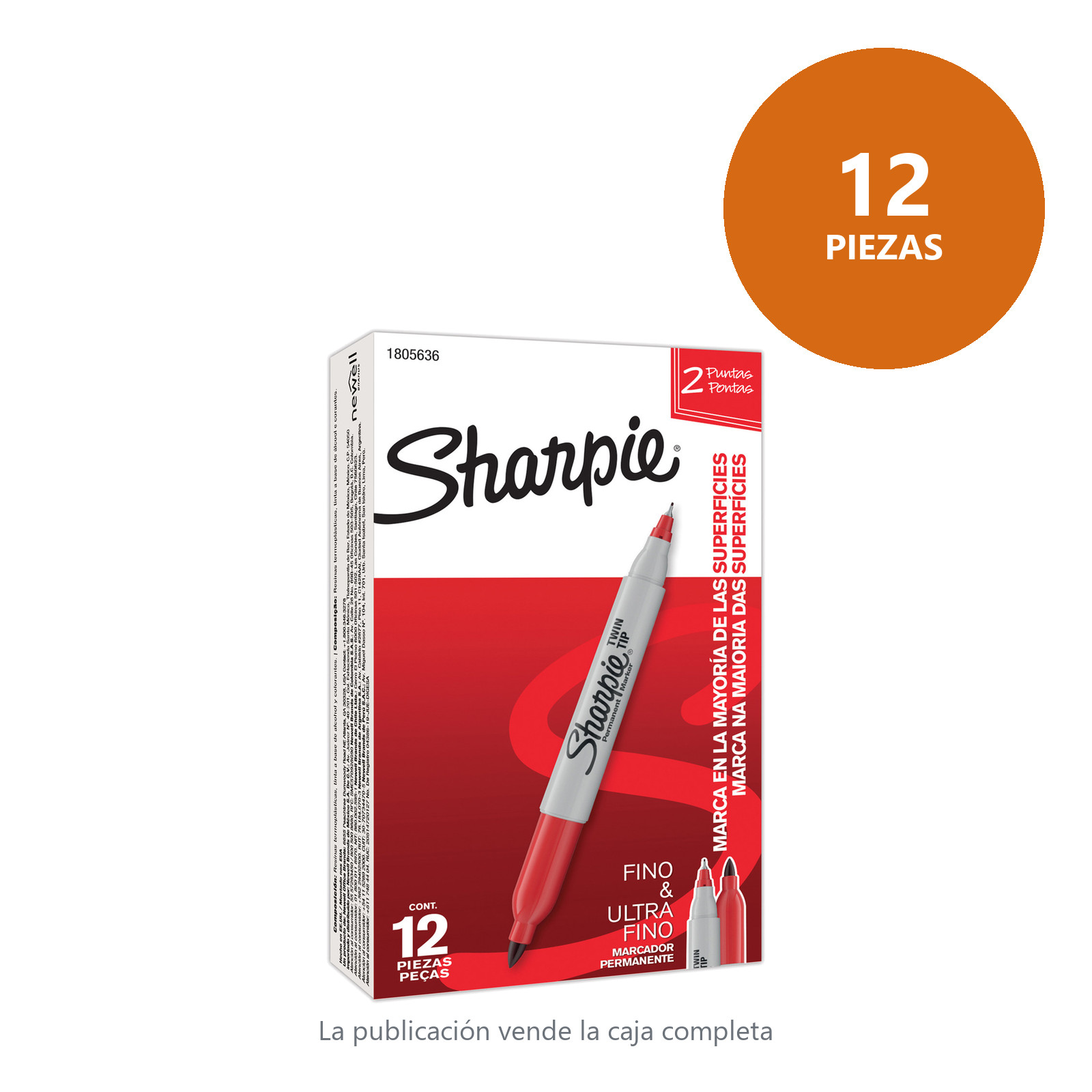 MARCADOR PERMANENTE SHARPIE TWIN TIP DOBLE PUNTA ROJO (CAJA C/12 - PRECIO X PZA) - Imagen 2
