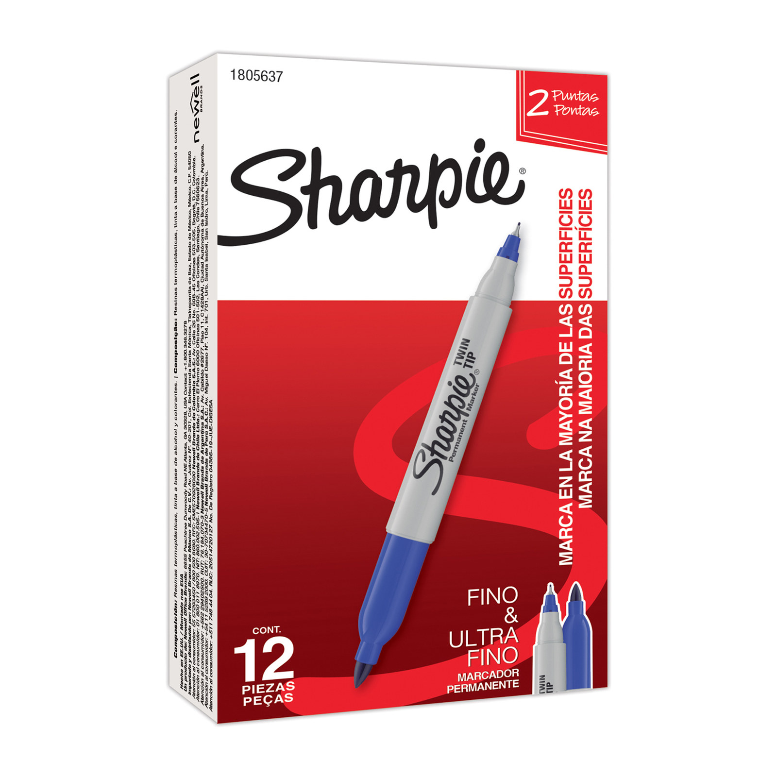 MARCADOR PERMANENTE SHARPIE TWIN TIP DOBLE PUNTA AZUL (CAJA C/12 - PRECIO X PZA)