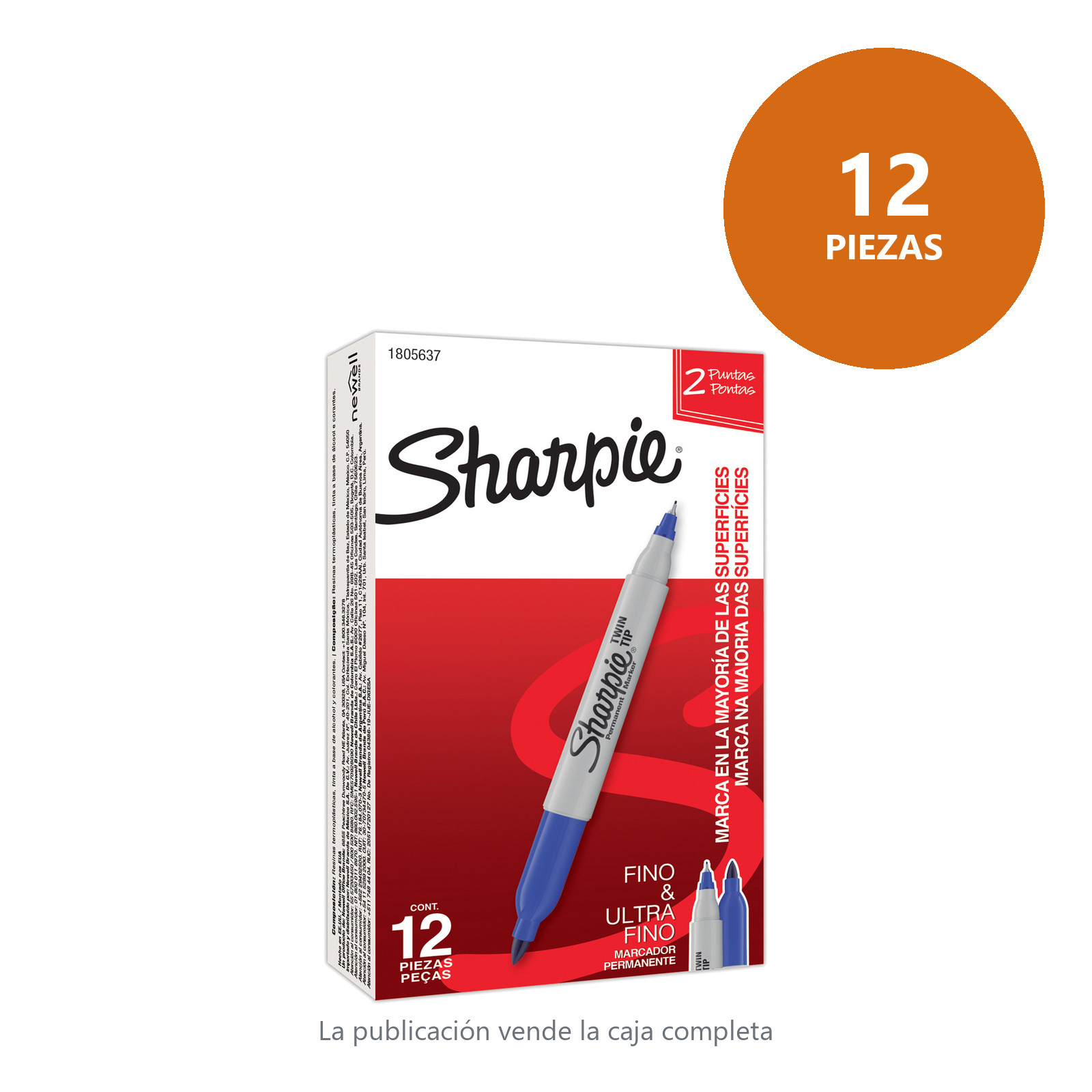 MARCADOR PERMANENTE SHARPIE TWIN TIP DOBLE PUNTA AZUL (CAJA C/12 - PRECIO X PZA) - Imagen 2
